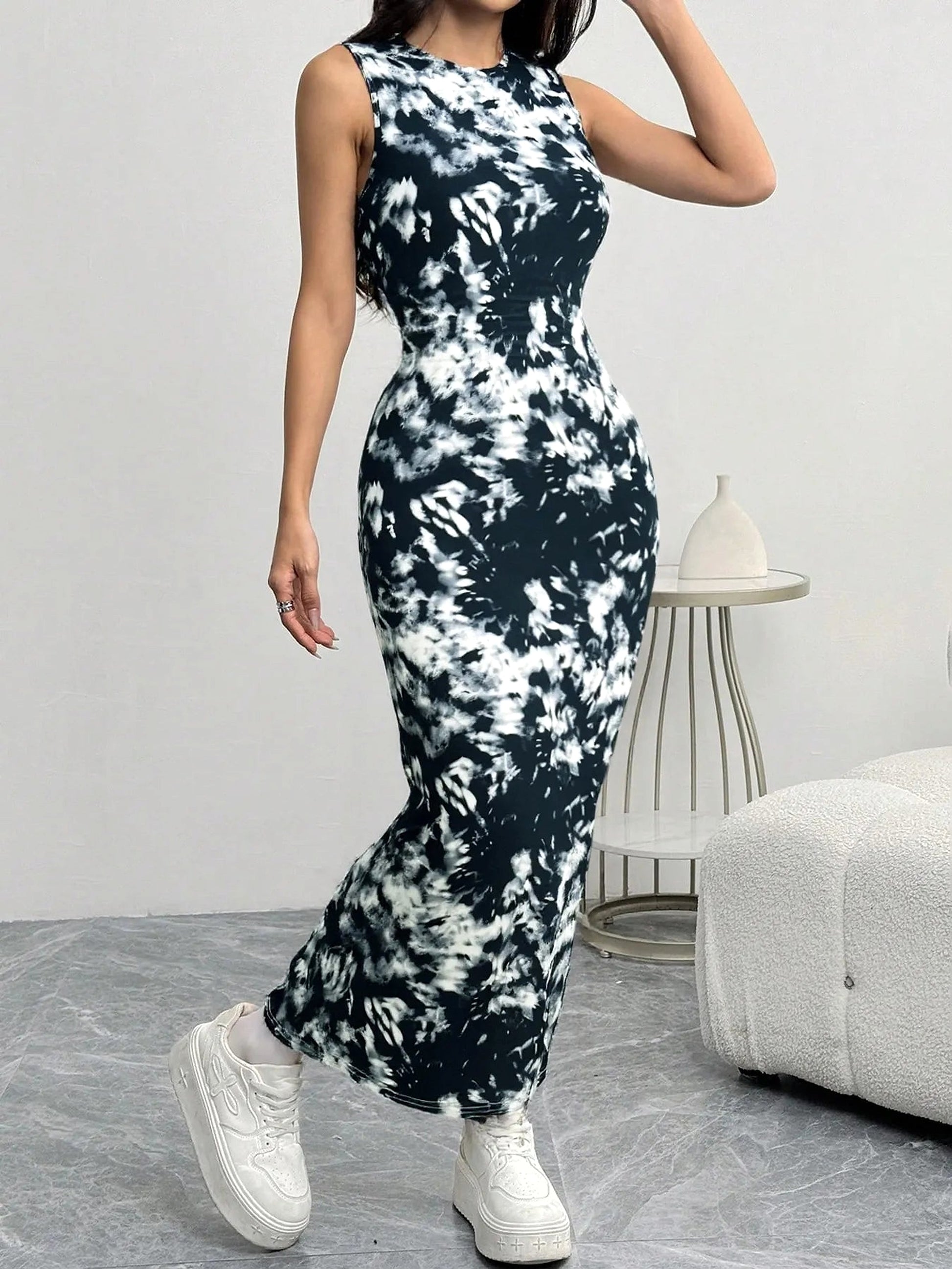 Sleeveless Tie Dye Bodycon Maxi Dress - enhanced image 1