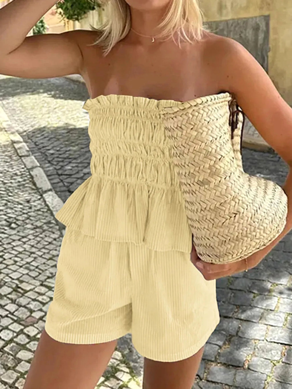 Smocked Tube Top and Shorts Set - enhanced image 1