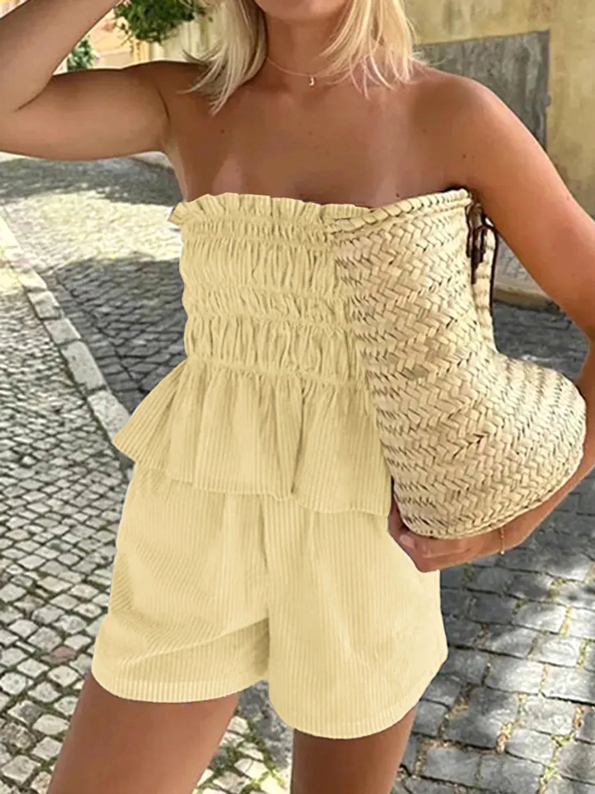 Smocked Tube Top and Shorts Set - enhanced image 1