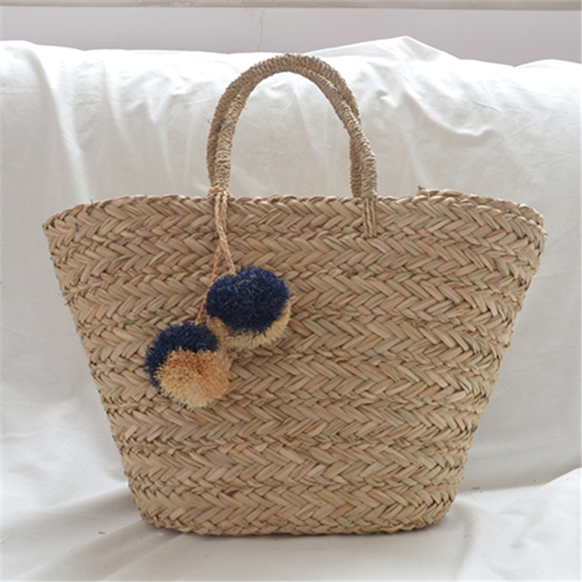 SolunaWeave™ – Raffia Pom Beach Bag - enhanced image 1