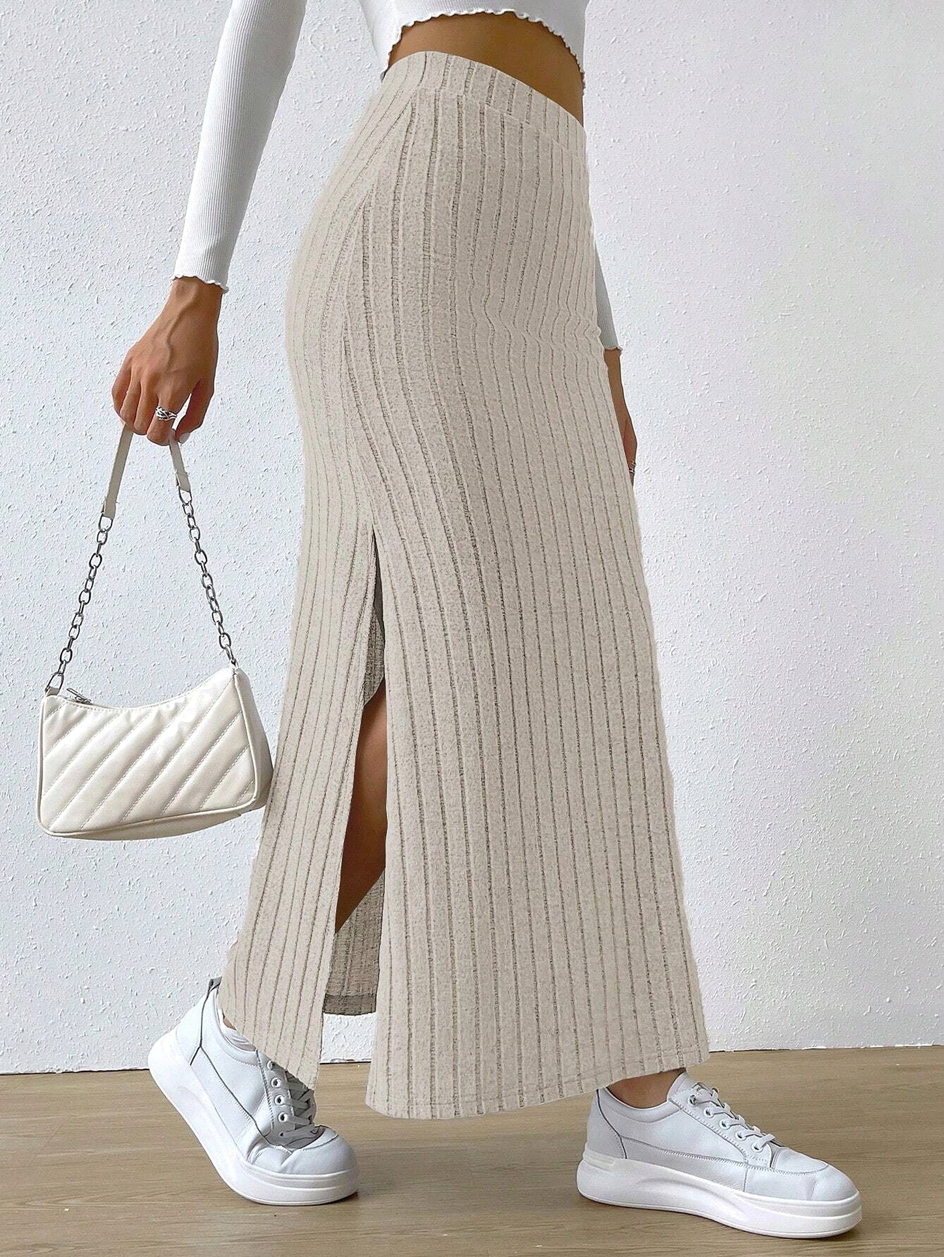 Spring Long Skirt High Waist Side Slit Slim Fit Knitted Women's Dress - enhanced image 1