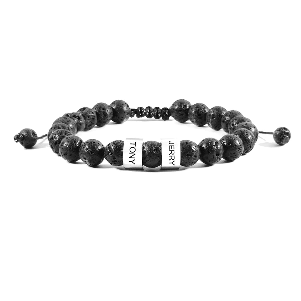 Stainless Steel Bead Bracelet – Adjustable Black Lava Stone Bracelet - enhanced image 1