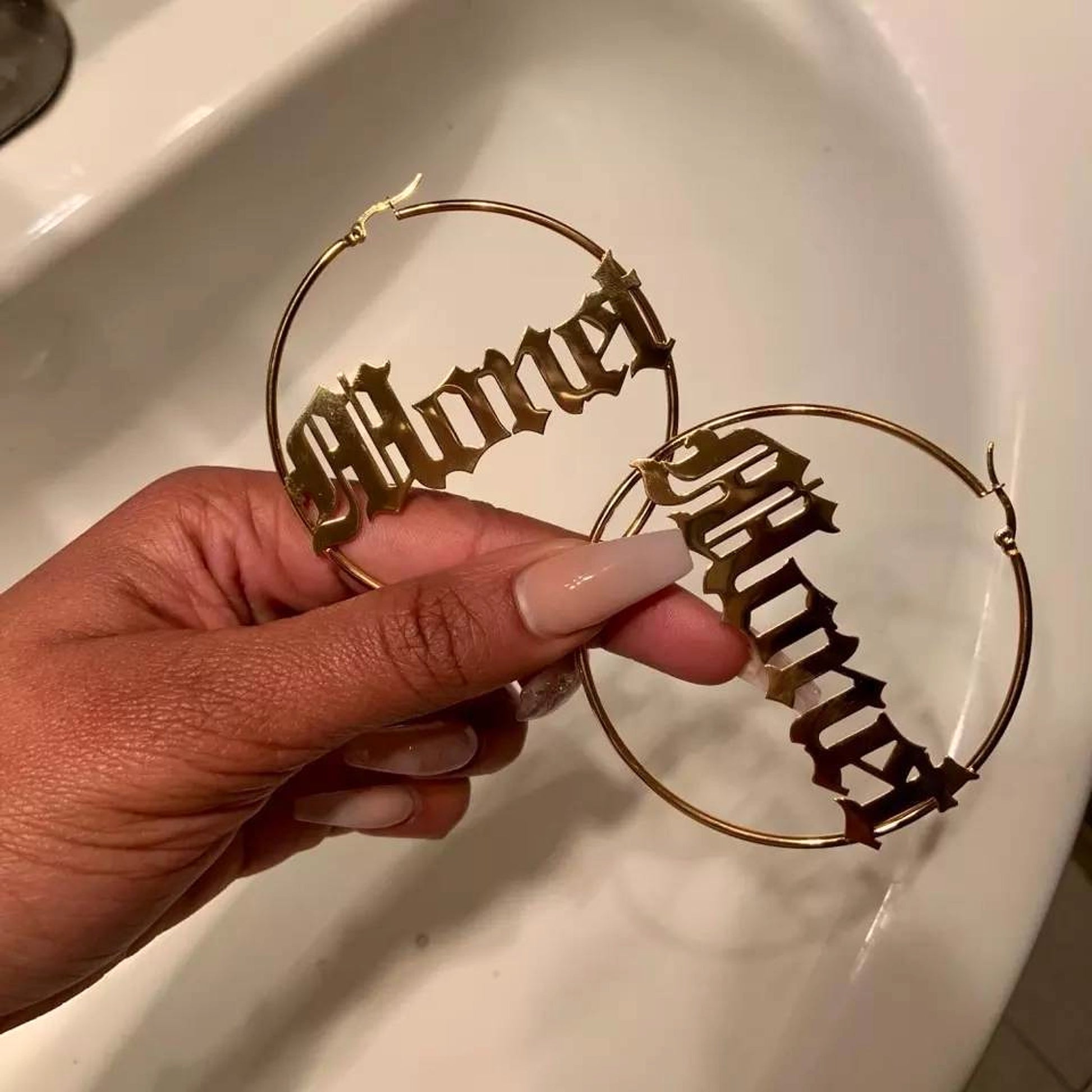 Stainless Steel Custom Name Hoop Earrings Personalized Letter Circle Earring for Women - enhanced image 1