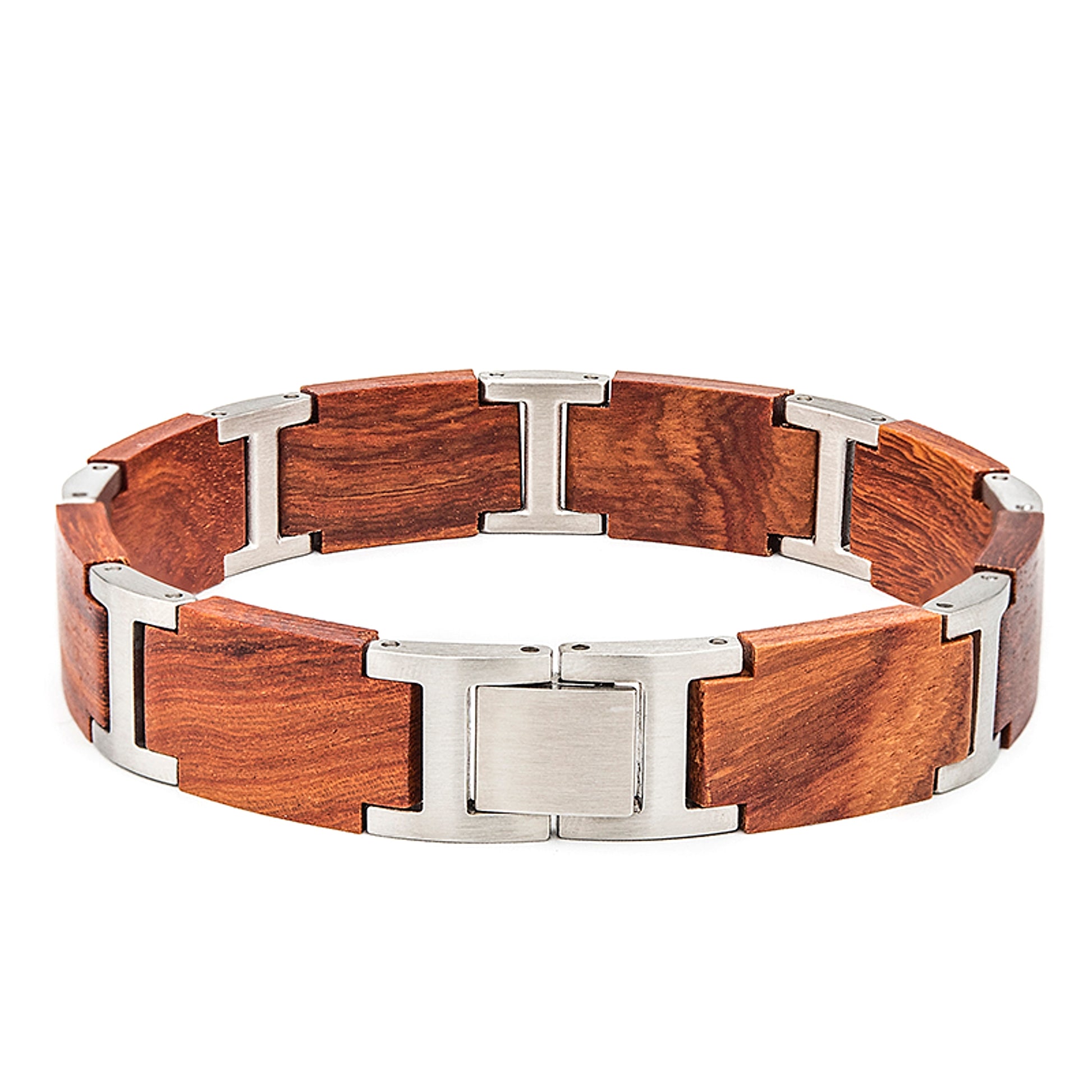 Stainless Steel Inlaid Wood Vintage Bracelet - enhanced image 1