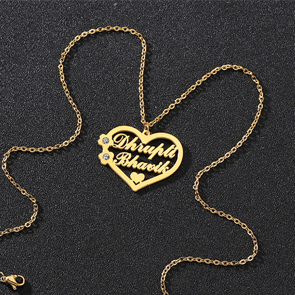Titanium Steel Cut Heart-shaped Name Necklace Hollow Peach Heart With Diamonds - enhanced image 1