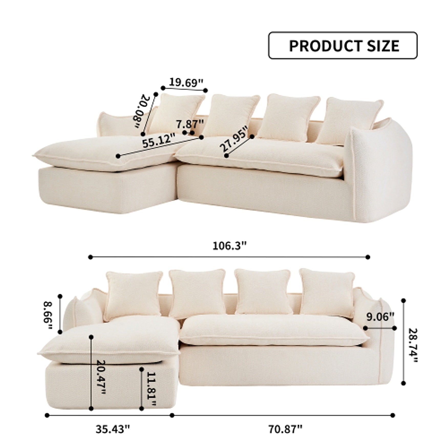 LuneluX_Home – Oversized 3-Seater L-Shape Sofa with Chaise (Beige/Grey) - enhanced image 1