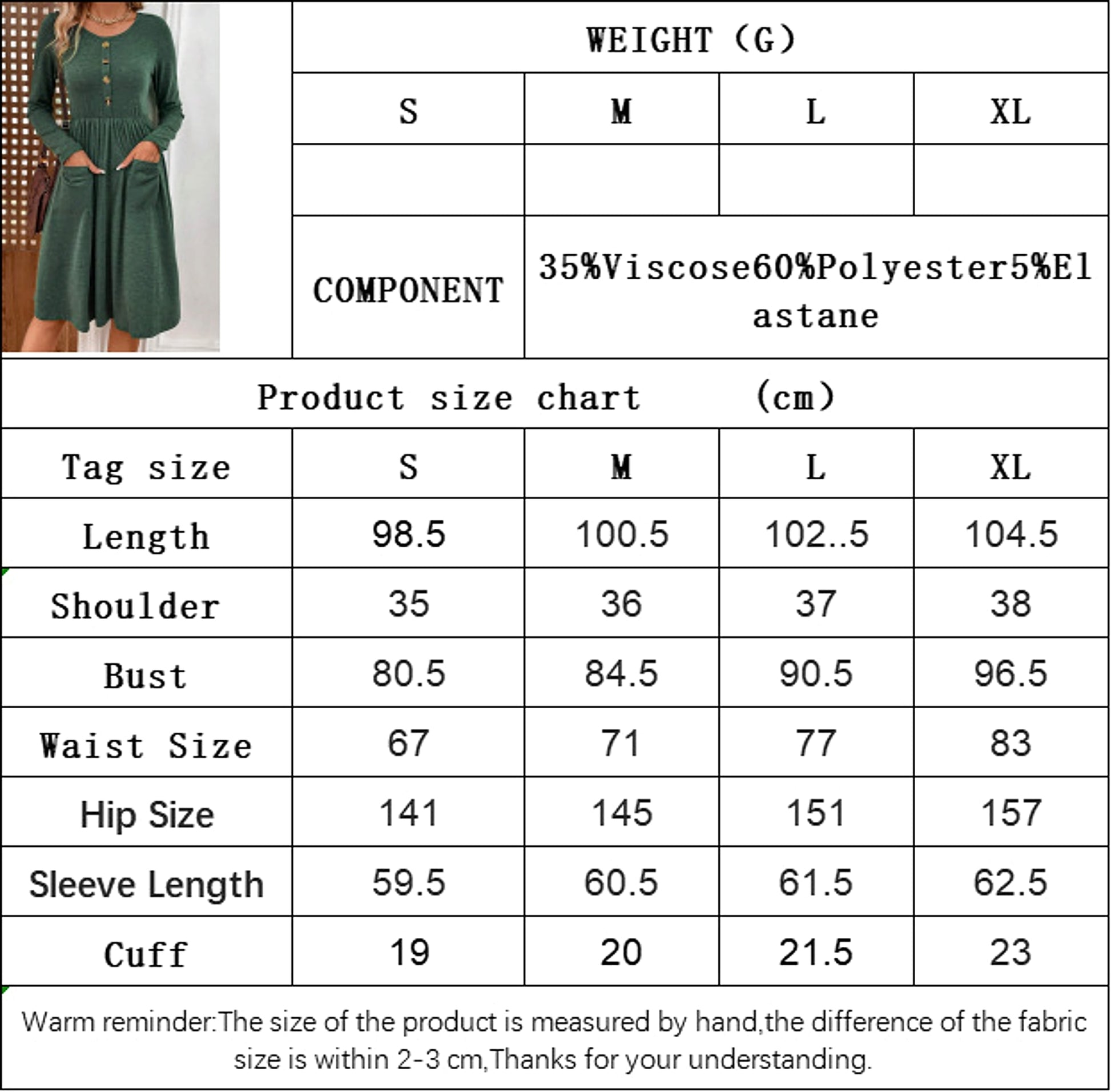 Waist-tight Round Neck Button Pocket Knitted Long-sleeved Dress - enhanced image 1