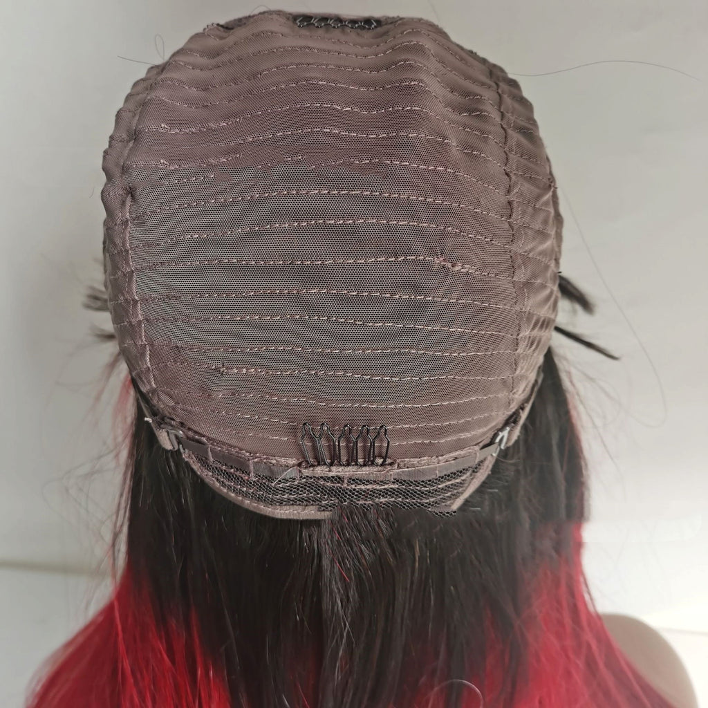LuxeFlow Hair Real Human Hair Wig - DARK/RED - enhanced image 1
