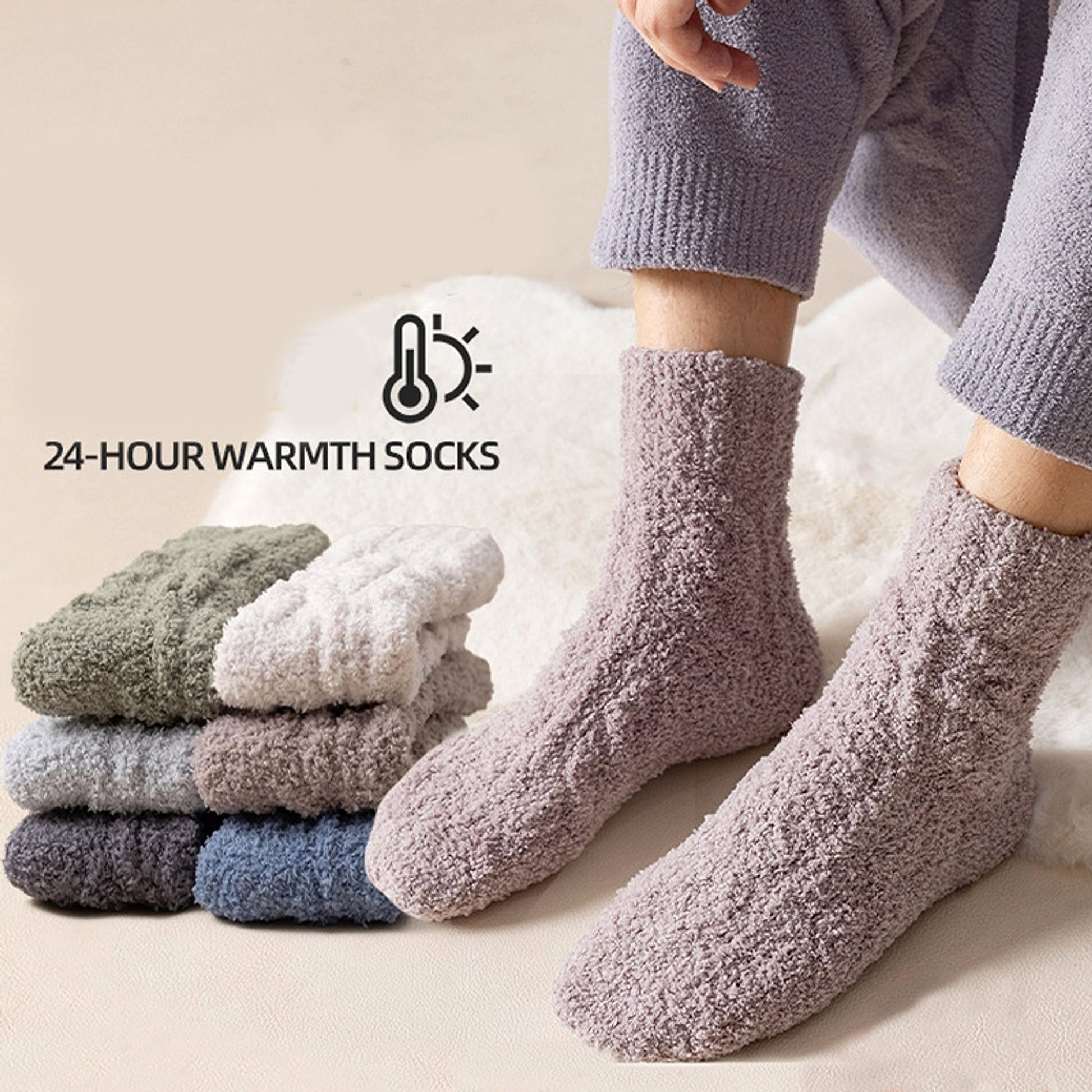 Winter Warm Fuzzy Coral Fleece Socks Women Men Velvet Thickened Home Sleepping Floor Socks - enhanced image 1