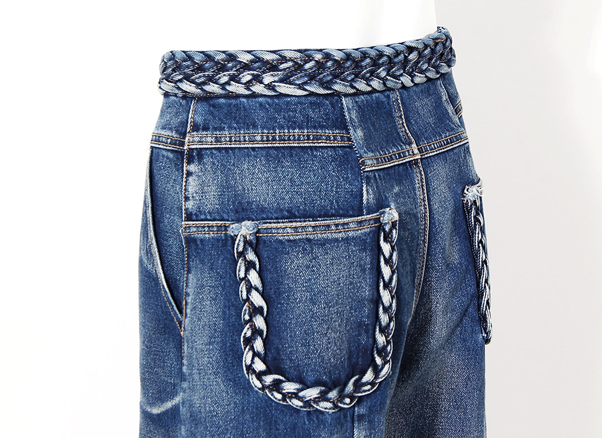 Women's Handmade Braided Wide Leg Jeans - enhanced image 1