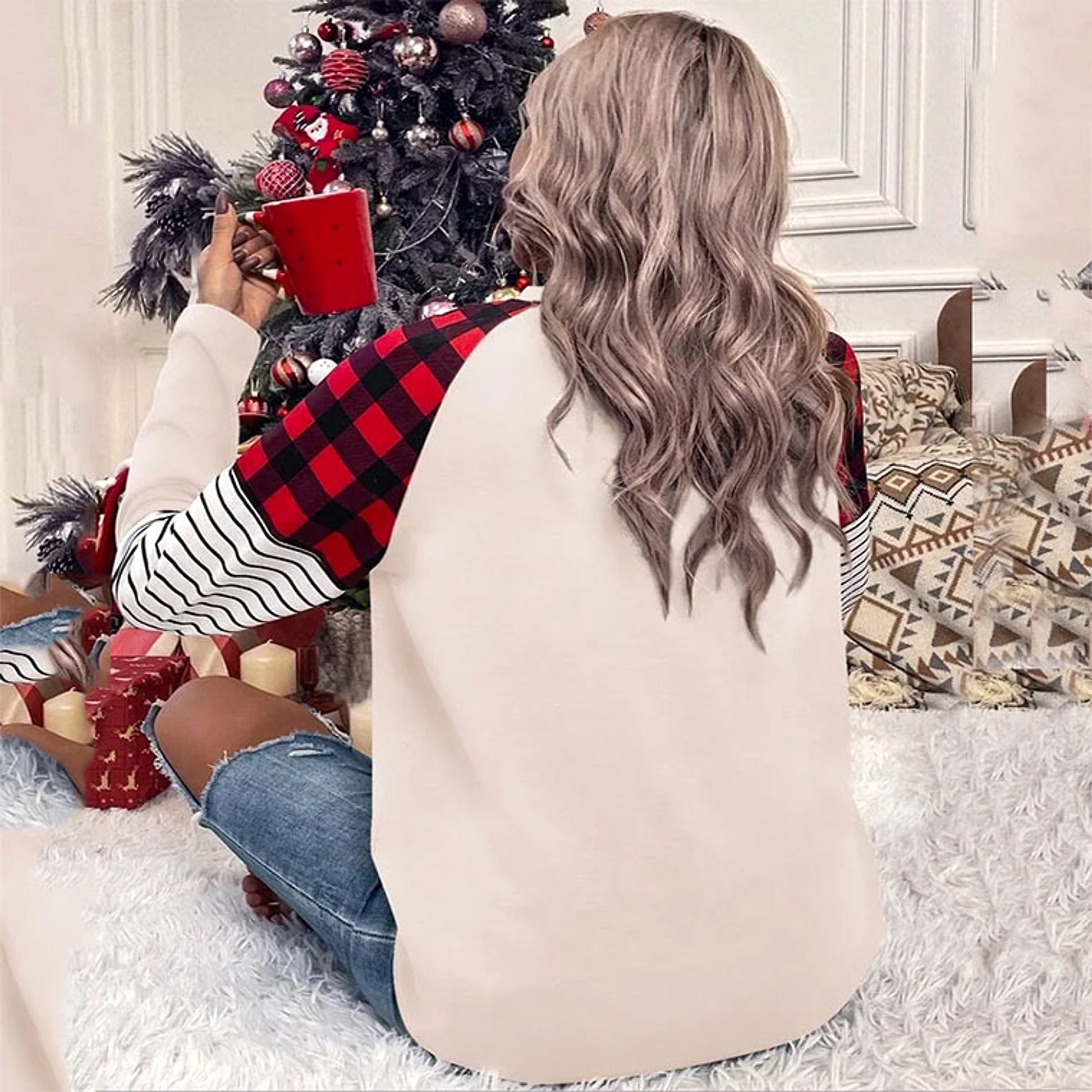 Women's Round Neck Long-sleeved Sweater Women's Plaid - enhanced image 1
