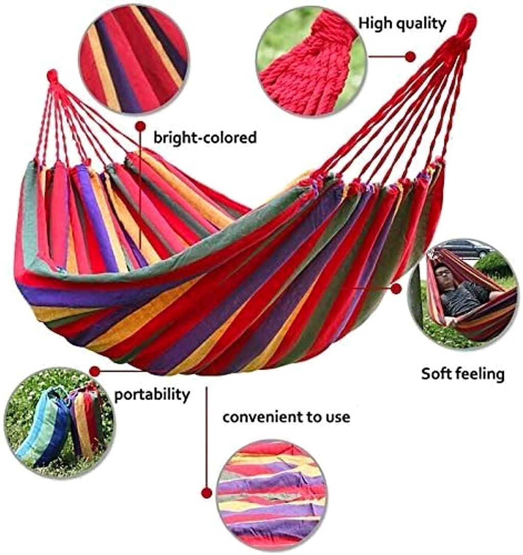 WoneNice™ – Double Cotton Hammock for 2 Persons, Striped Red (Spain Warehouse) - enhanced image 1