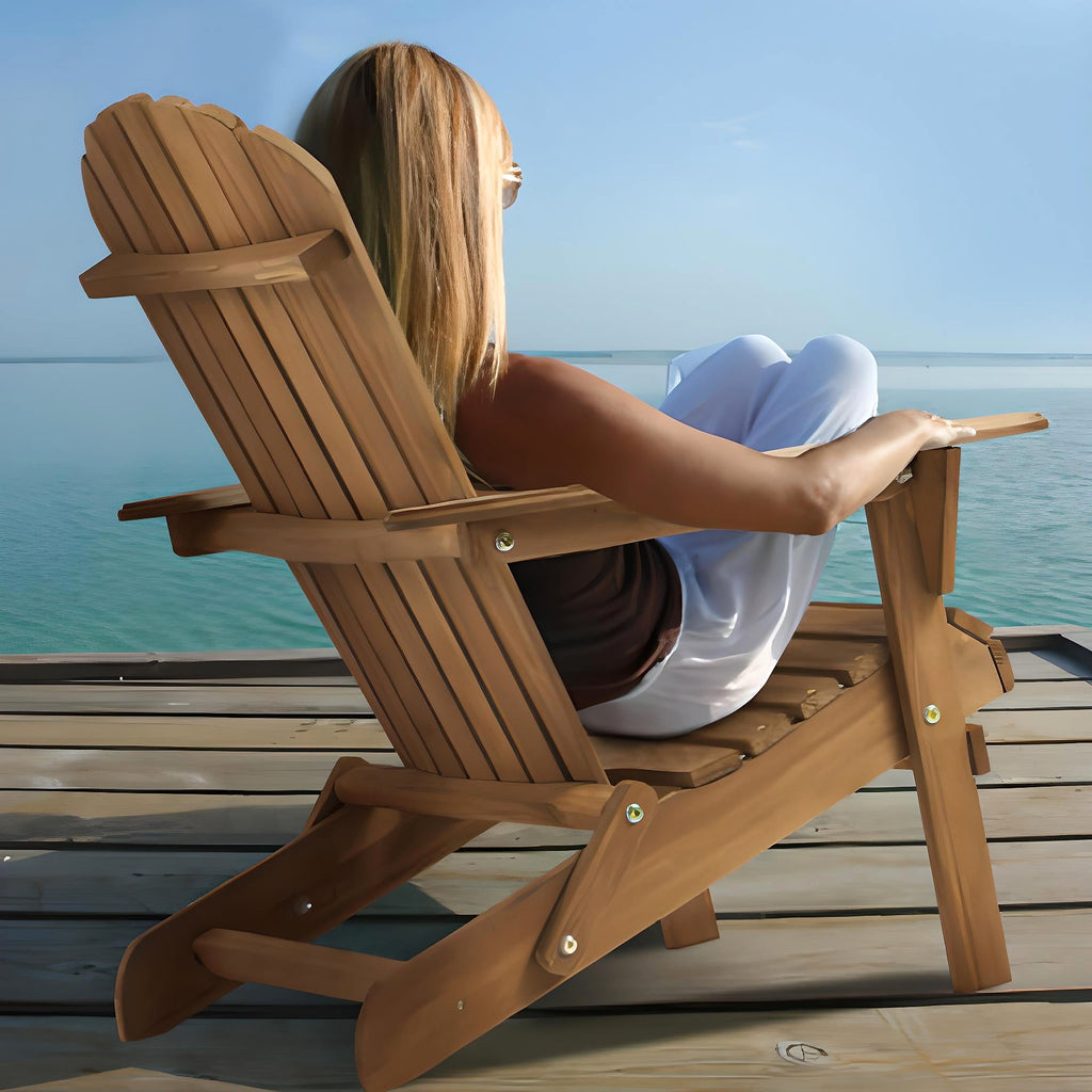 LuneluX_Home – Wooden Folding Adirondack Chair Set (2 pcs, Light Brown) - enhanced image 1