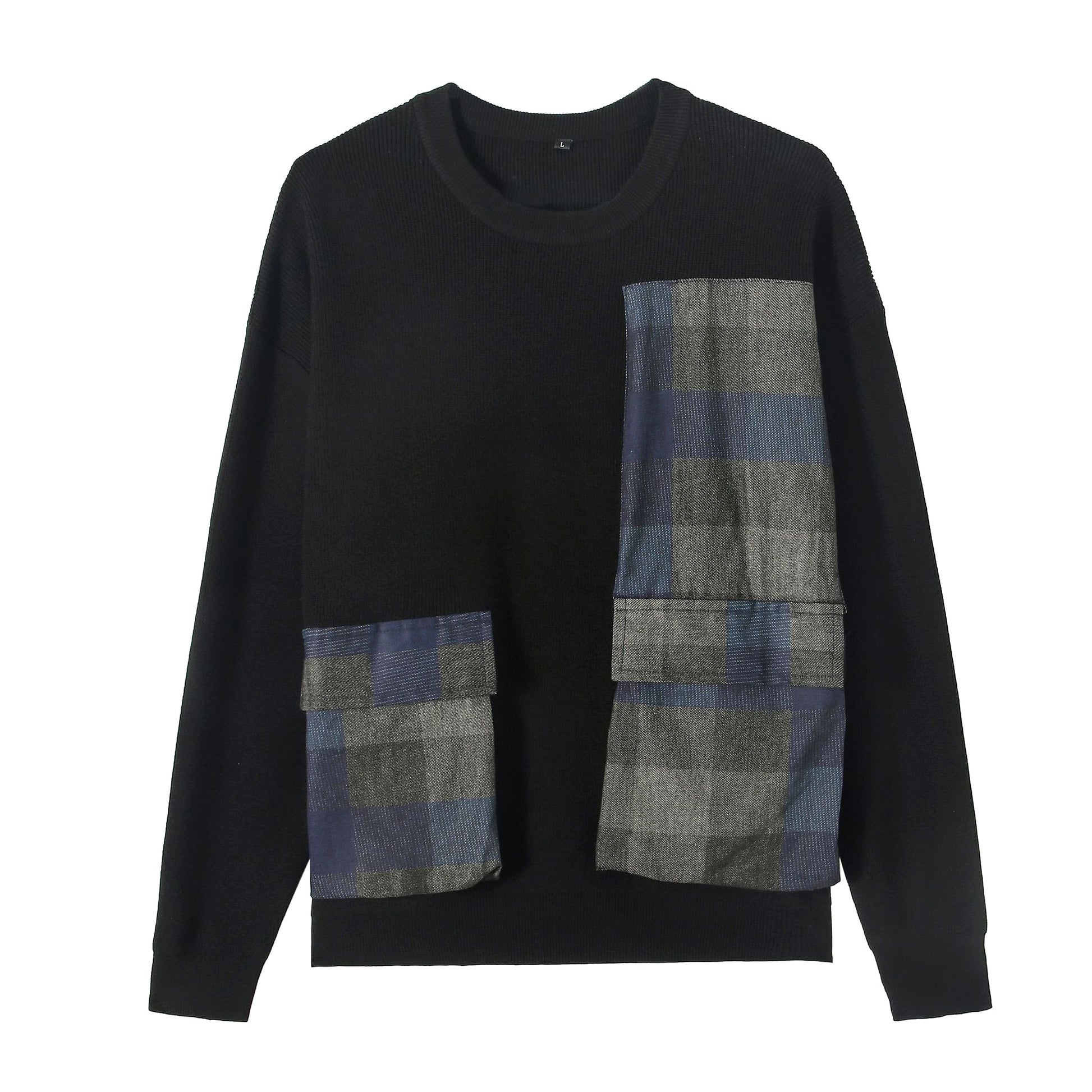 Youth Symmetrical Plaid Big Pocket Decorated Sweater Men - enhanced image 1