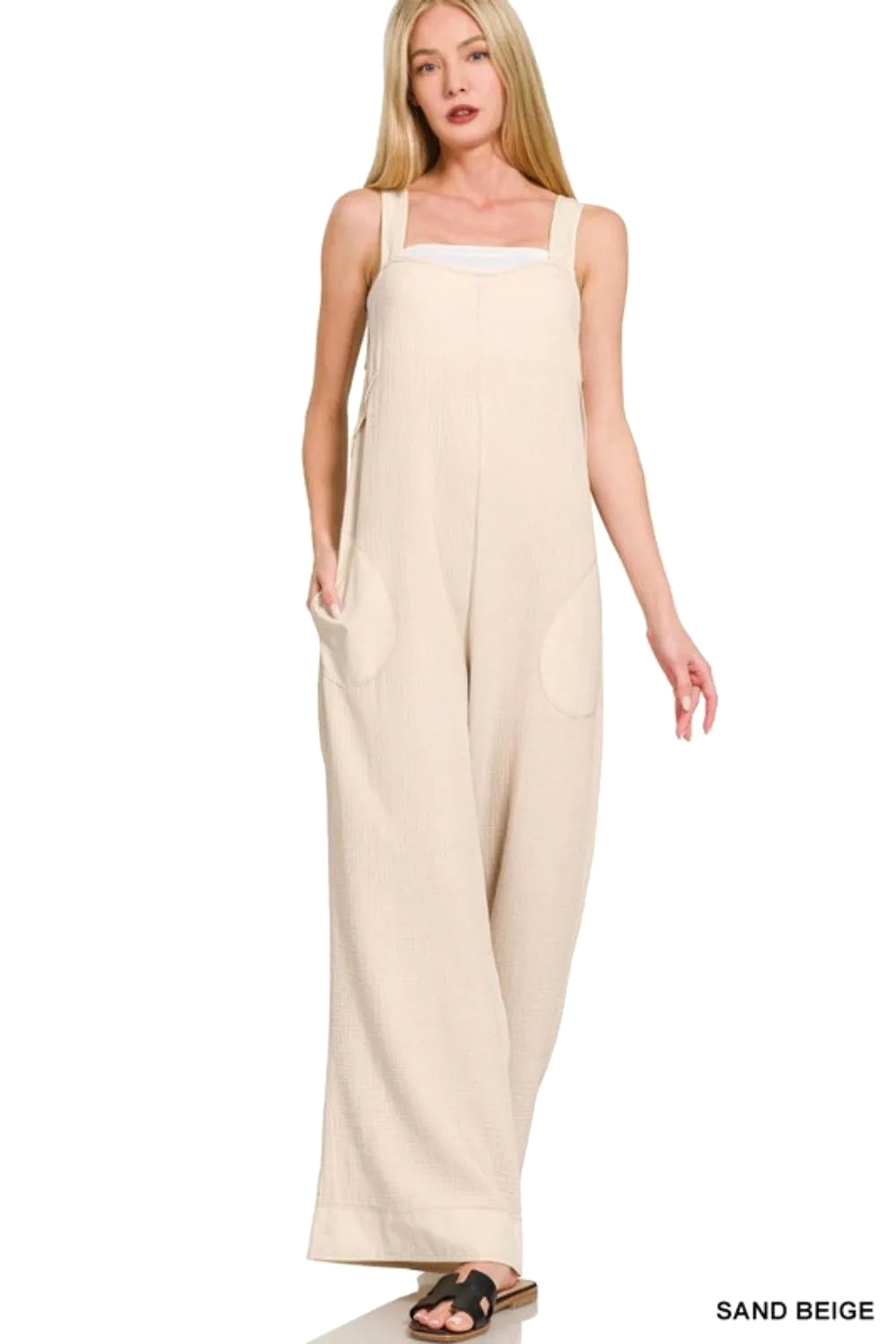 Zenana Double Gauze Washed Wide Leg Overalls - enhanced image 1