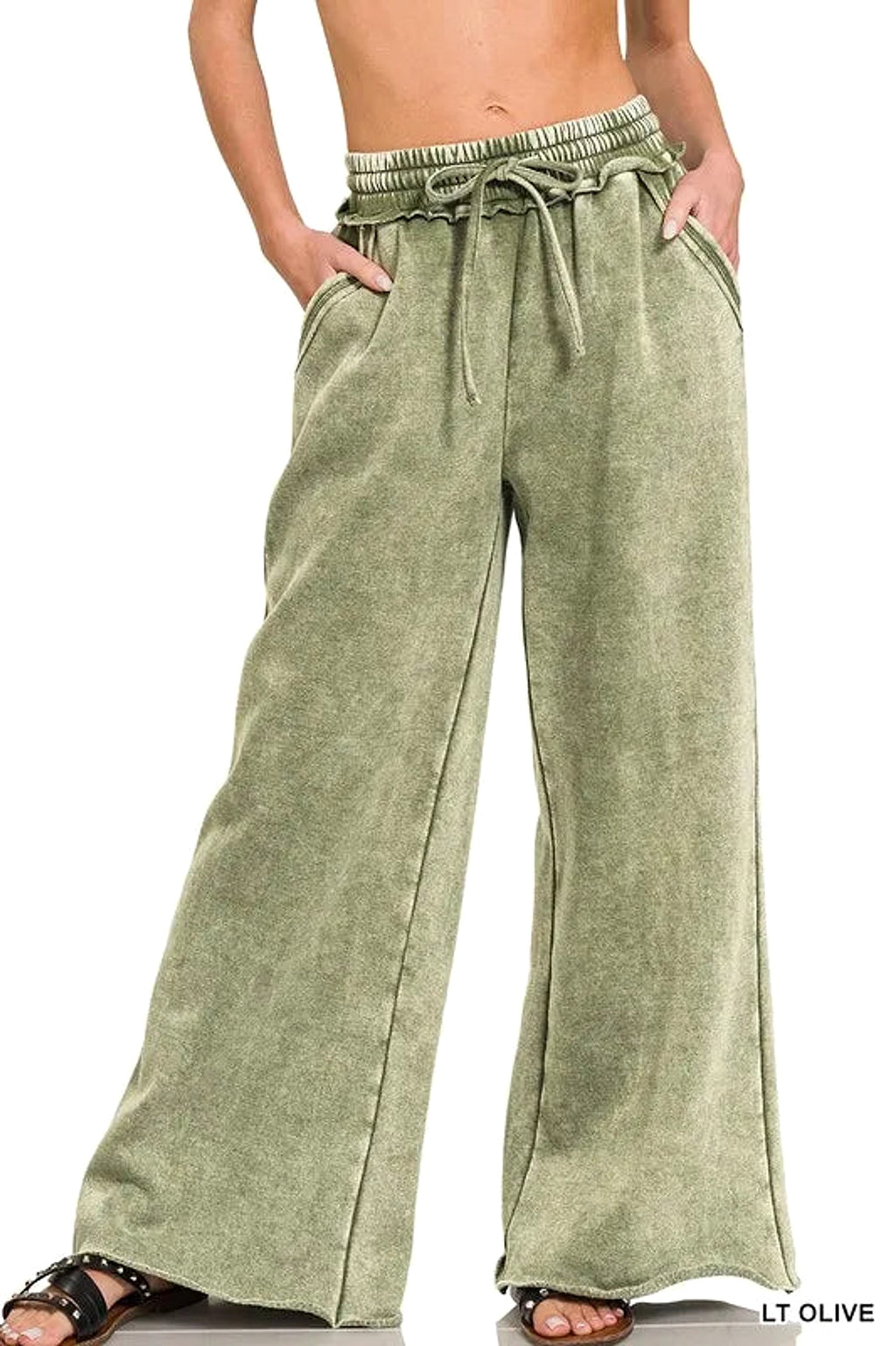 Zenana Full Size Acid Wash Fleece Palazzo Sweatpants with Pockets Plus Size - enhanced image 1