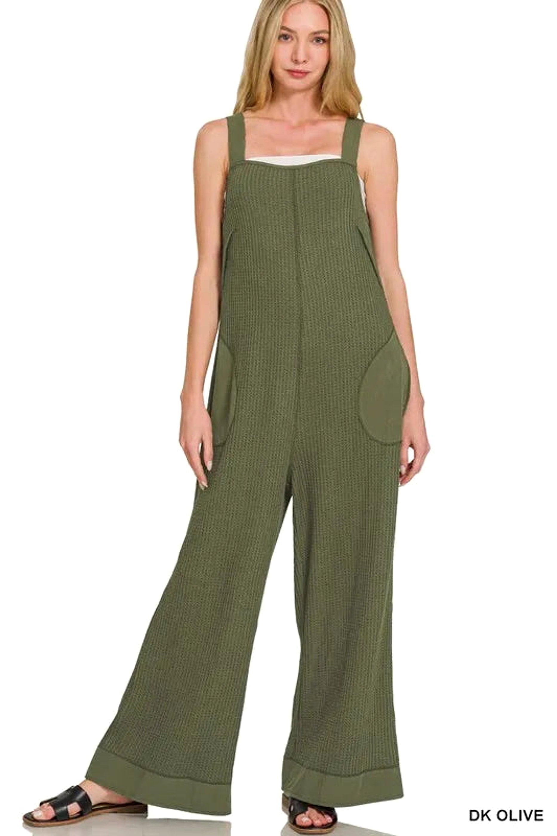 Zenana Knit Waffle Wide Leg Overalls - enhanced image 1