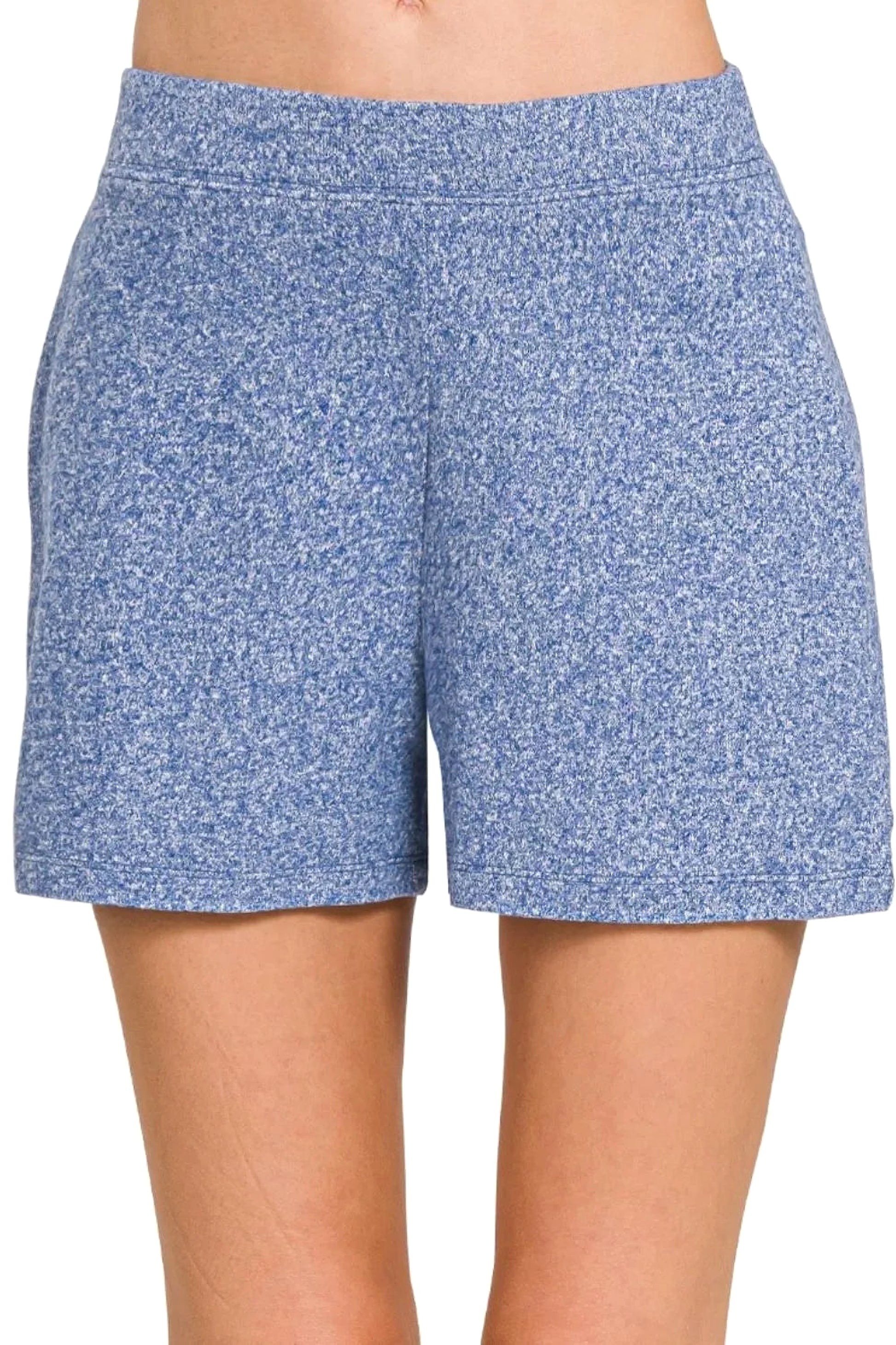 Zenana Soft Melange Hacci Elastic Waisted Shorts - enhanced image 1
