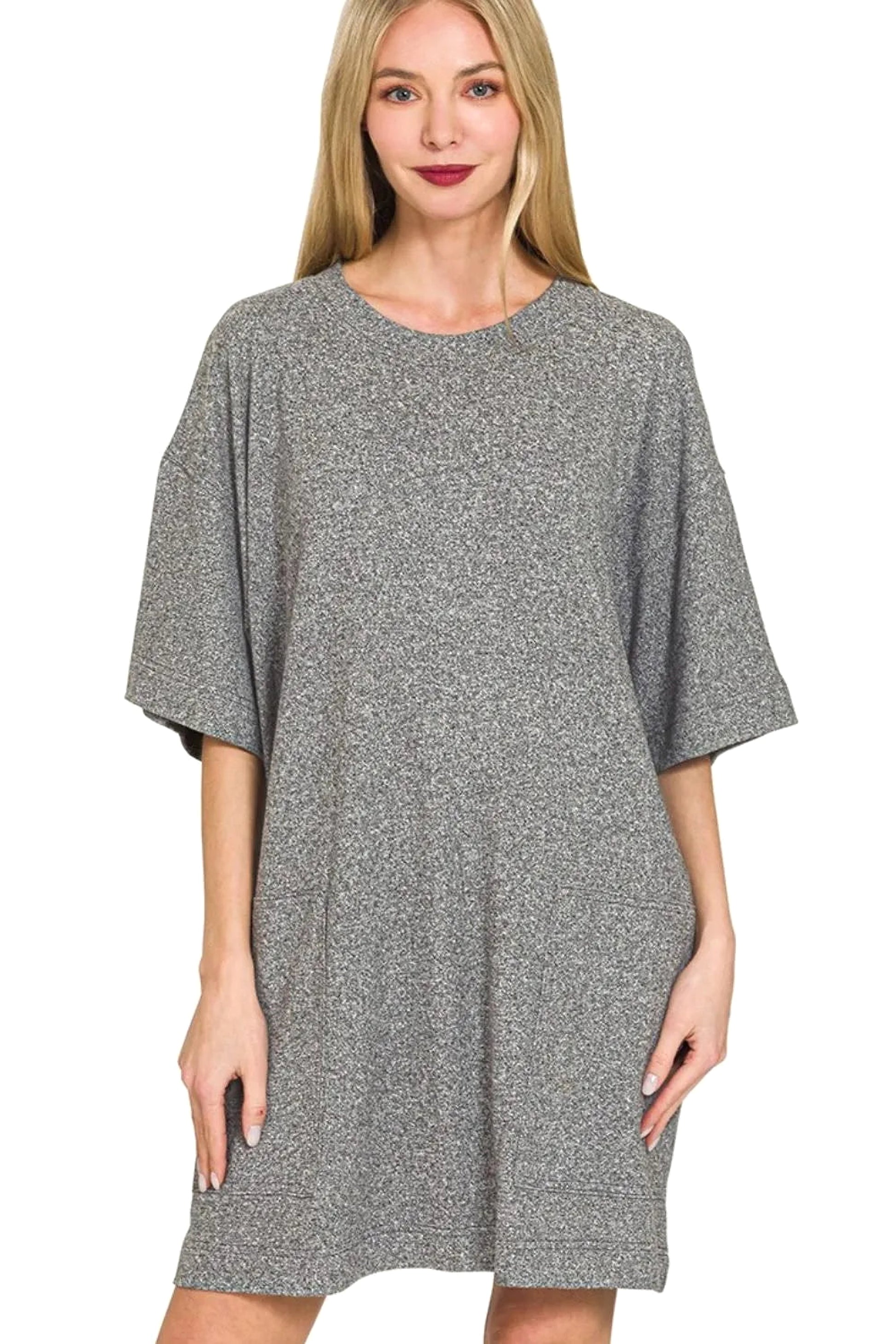 Zenana Soft Melange Hacci T-shirts Dress - enhanced image 1