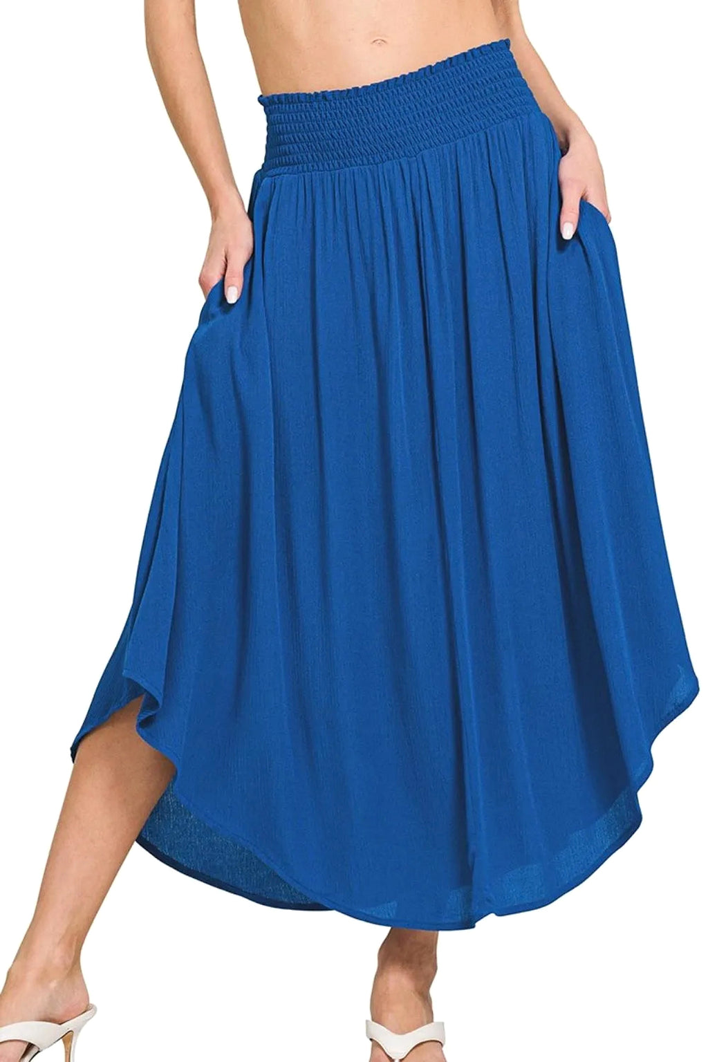 Zenana Woven Crinkle Smocked Waist Maxi Skirt W Pockets - enhanced image 1