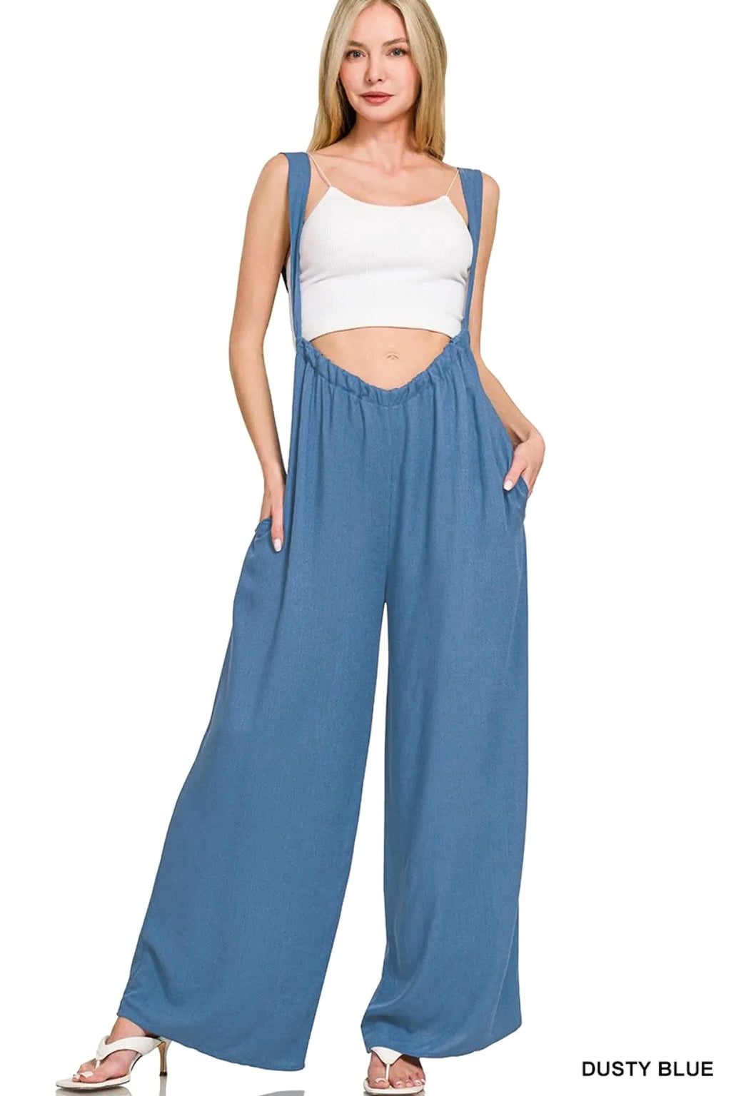 Zenana Woven Tie Back Suspender Jumpsuit - enhanced image 1