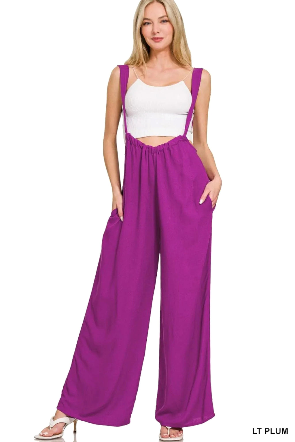 Zenana Woven Tie Back Suspender Jumpsuit - enhanced image 1