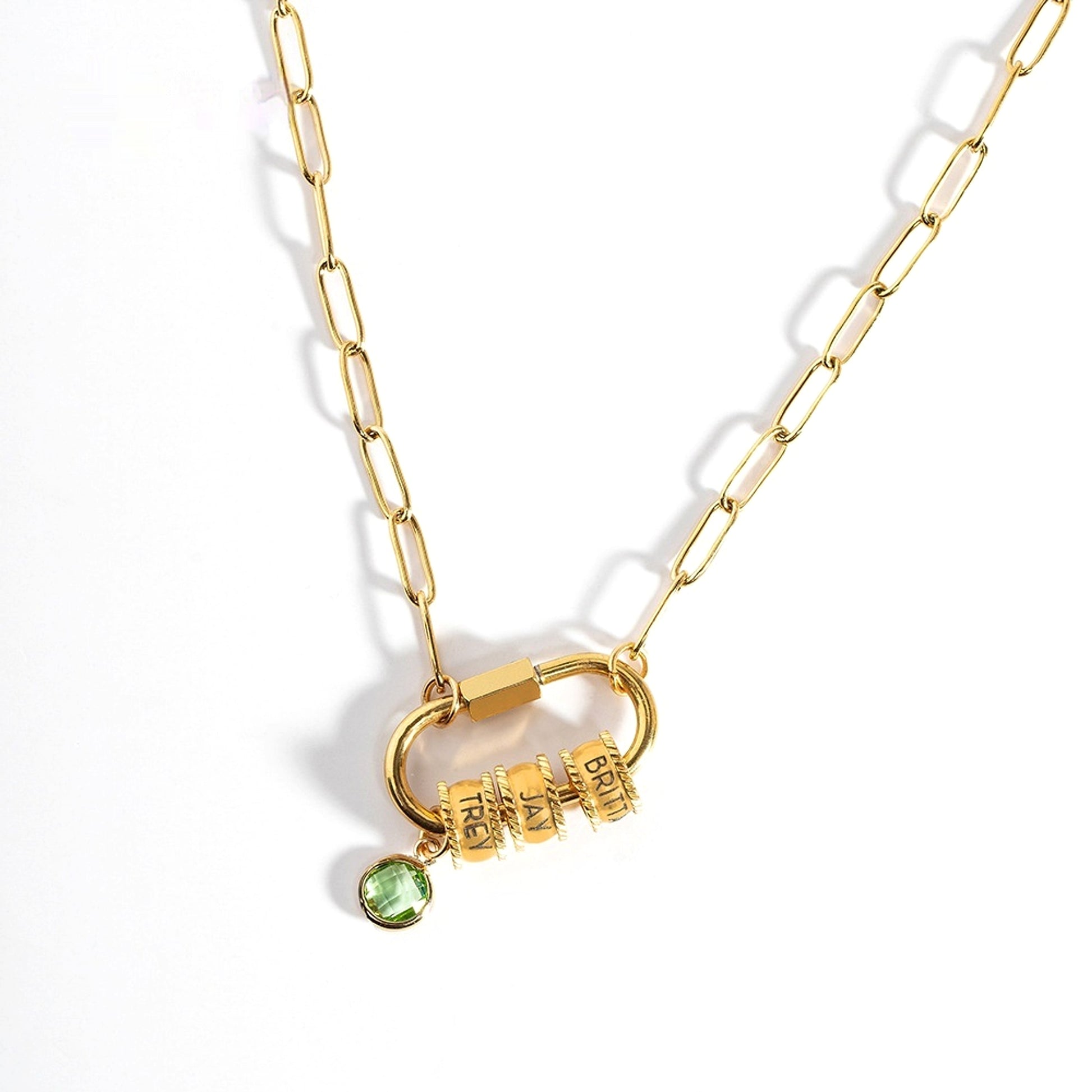 Personalized Birthstone & Name Paperclip Necklace – Elegant & Meaningful Jewelry - enhanced image 2