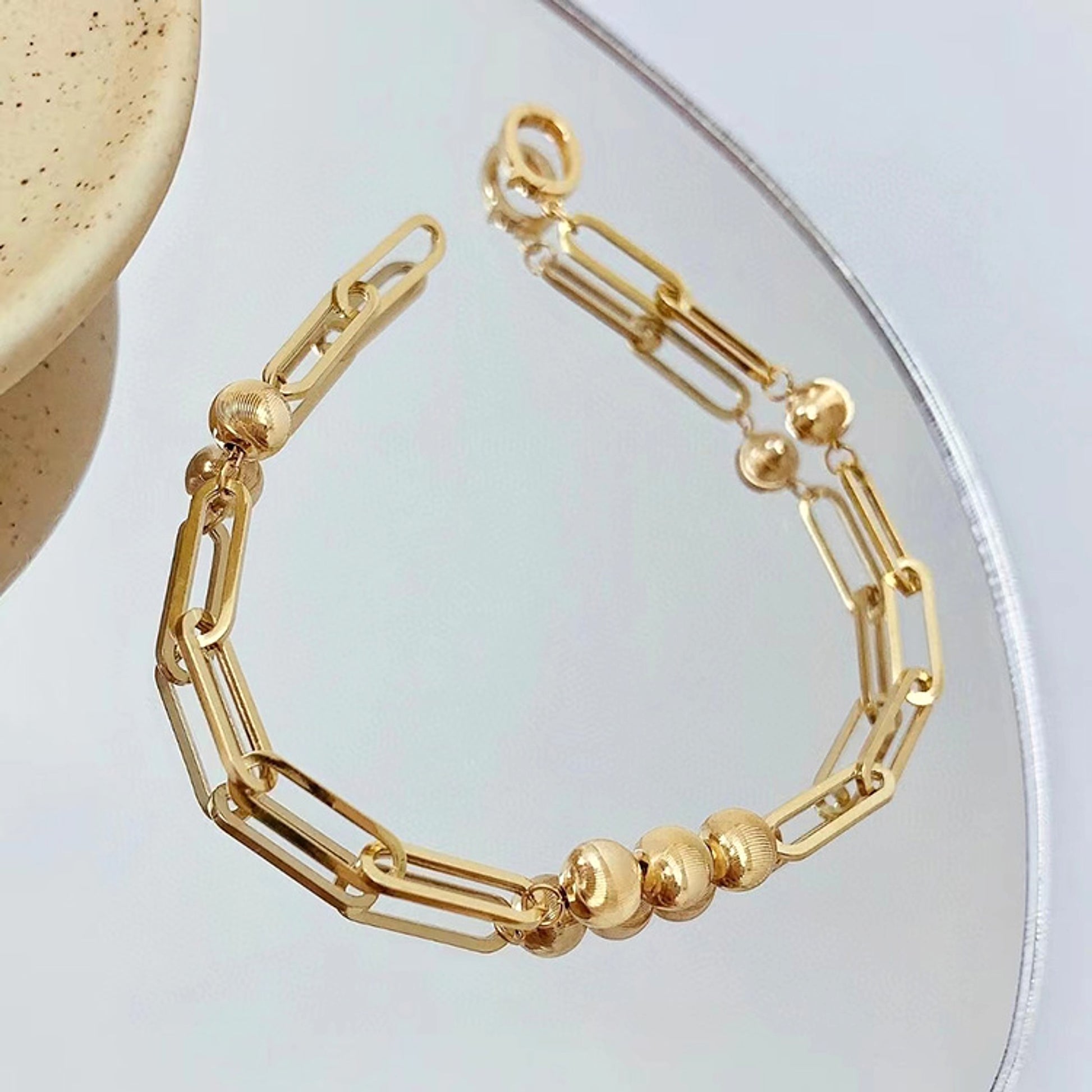 18K Gold Cat Eyeball Checker Handmade Thick Bracelet - enhanced image 2