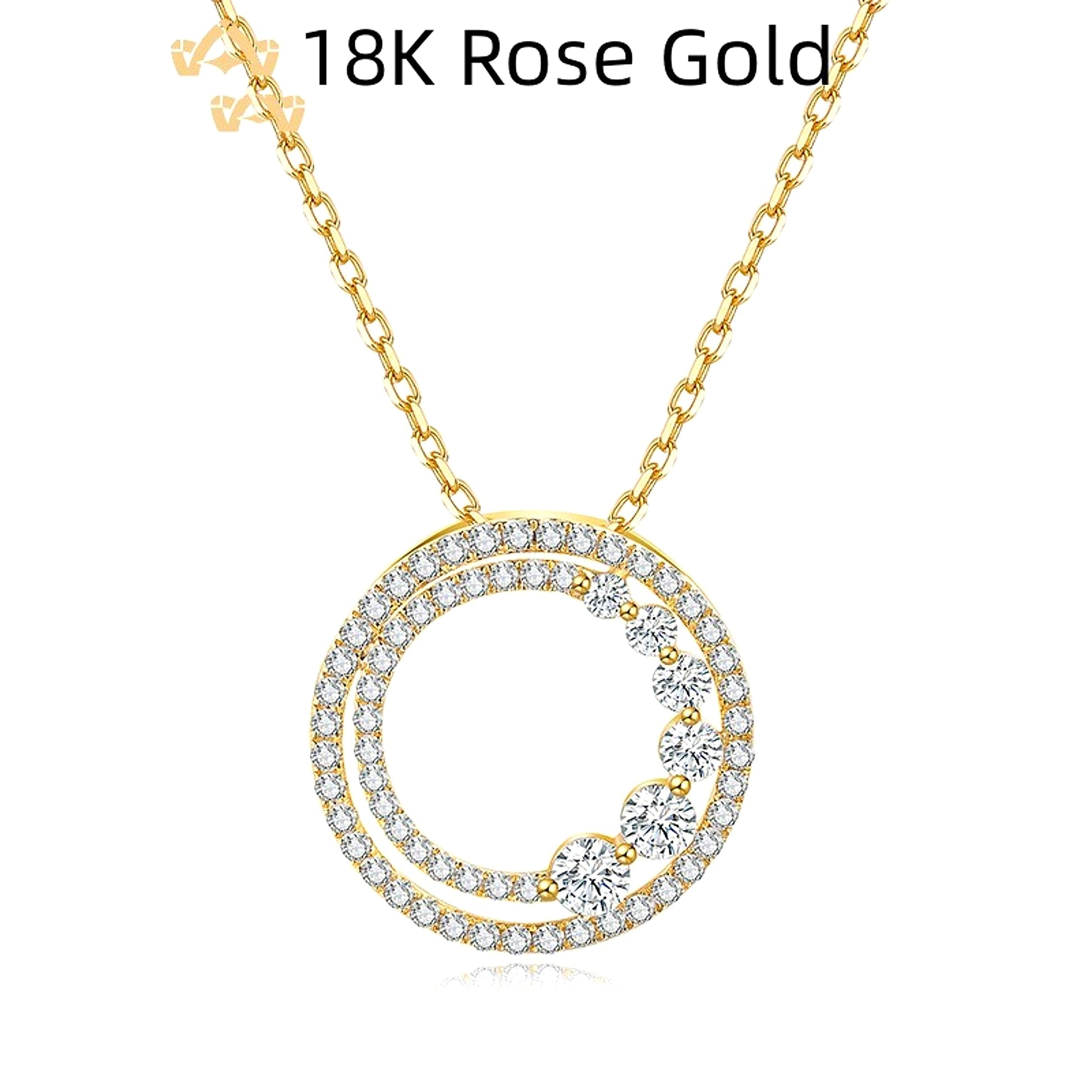 18K Gold Rose Gold Diamond Necklace Round - enhanced image 2