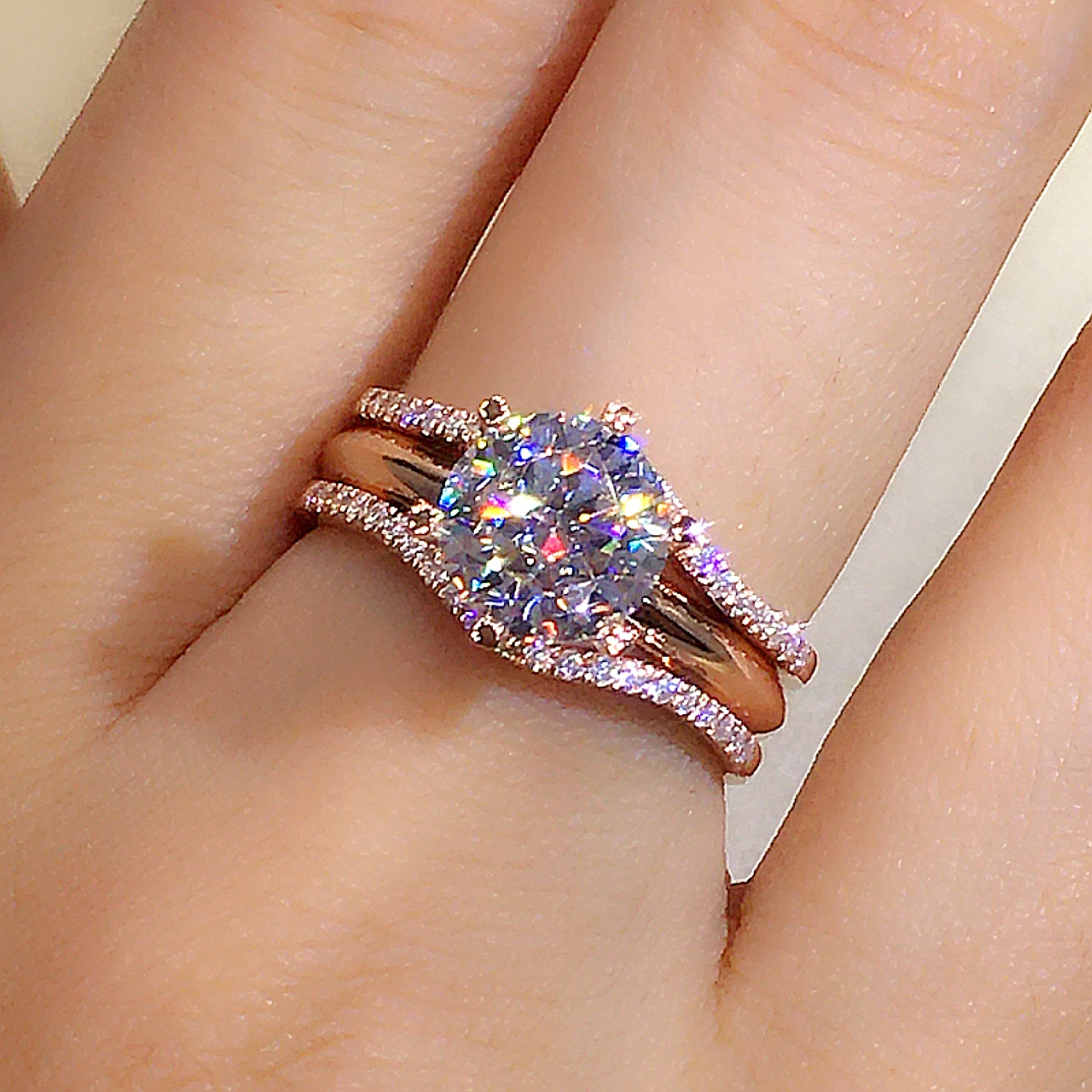 Versatile Elegance: 18K Gold Moissanite Ring Duo - enhanced image 2