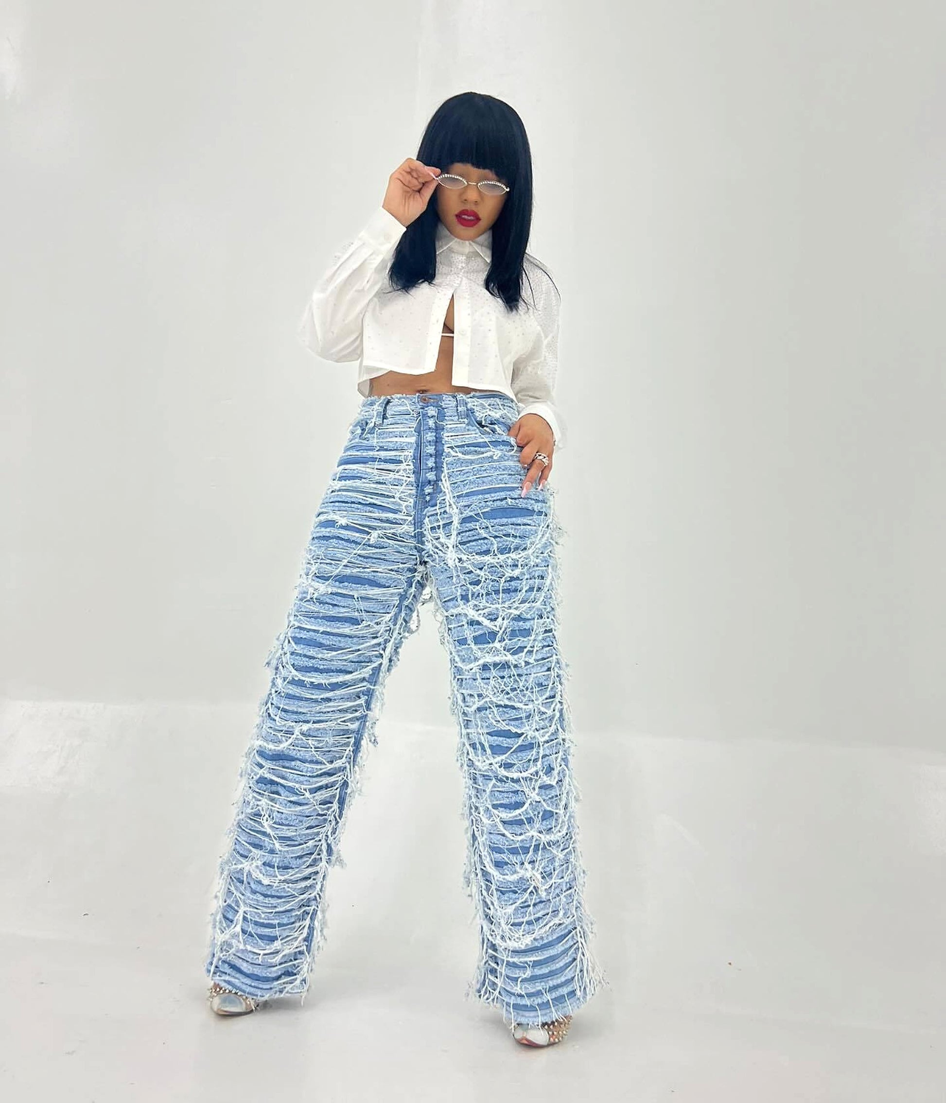 25 Edition – Women’s High Waist Ripped Tassel Denim Pants - enhanced image 2