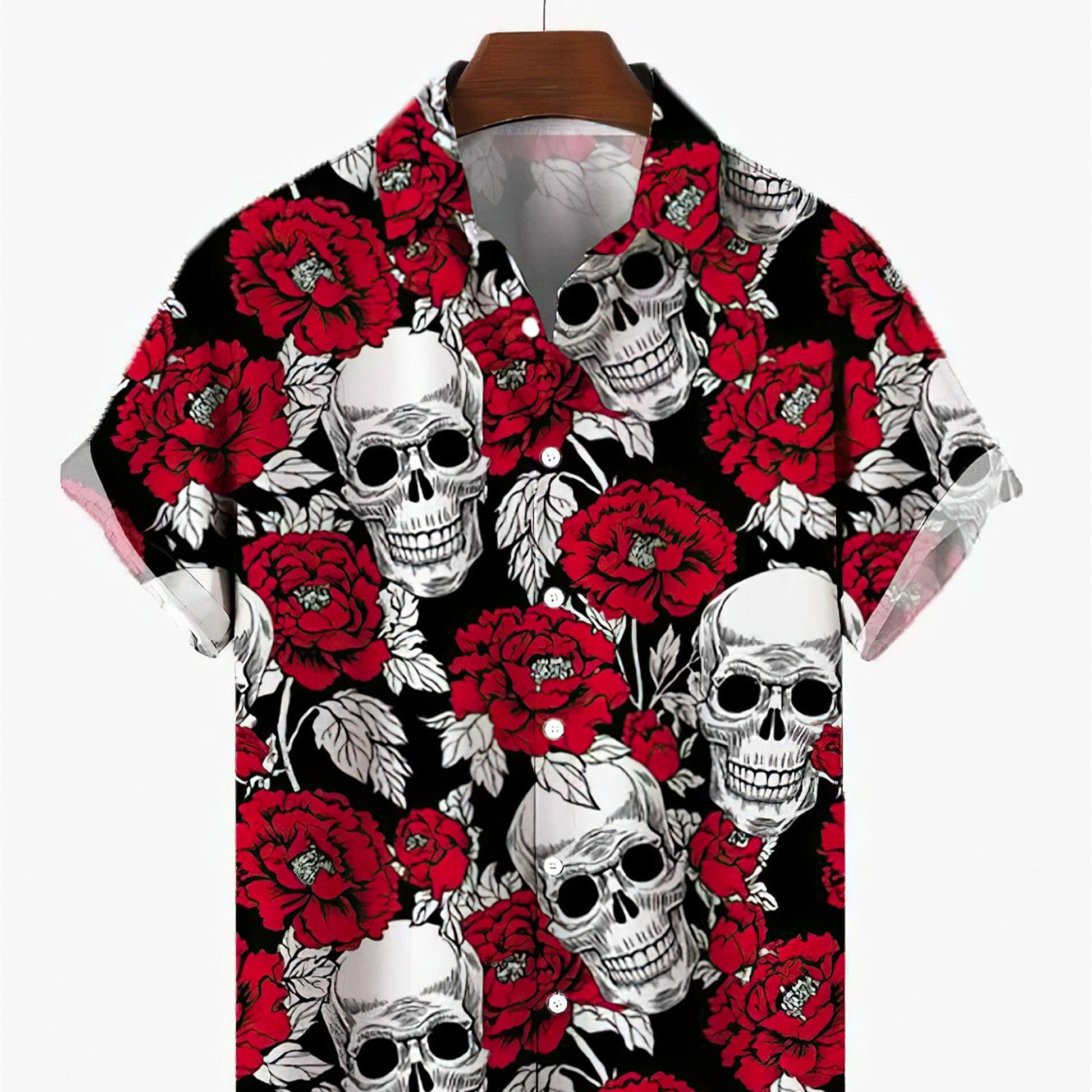 Skull & Roses Printed Men's DressShirt - enhanced image 2
