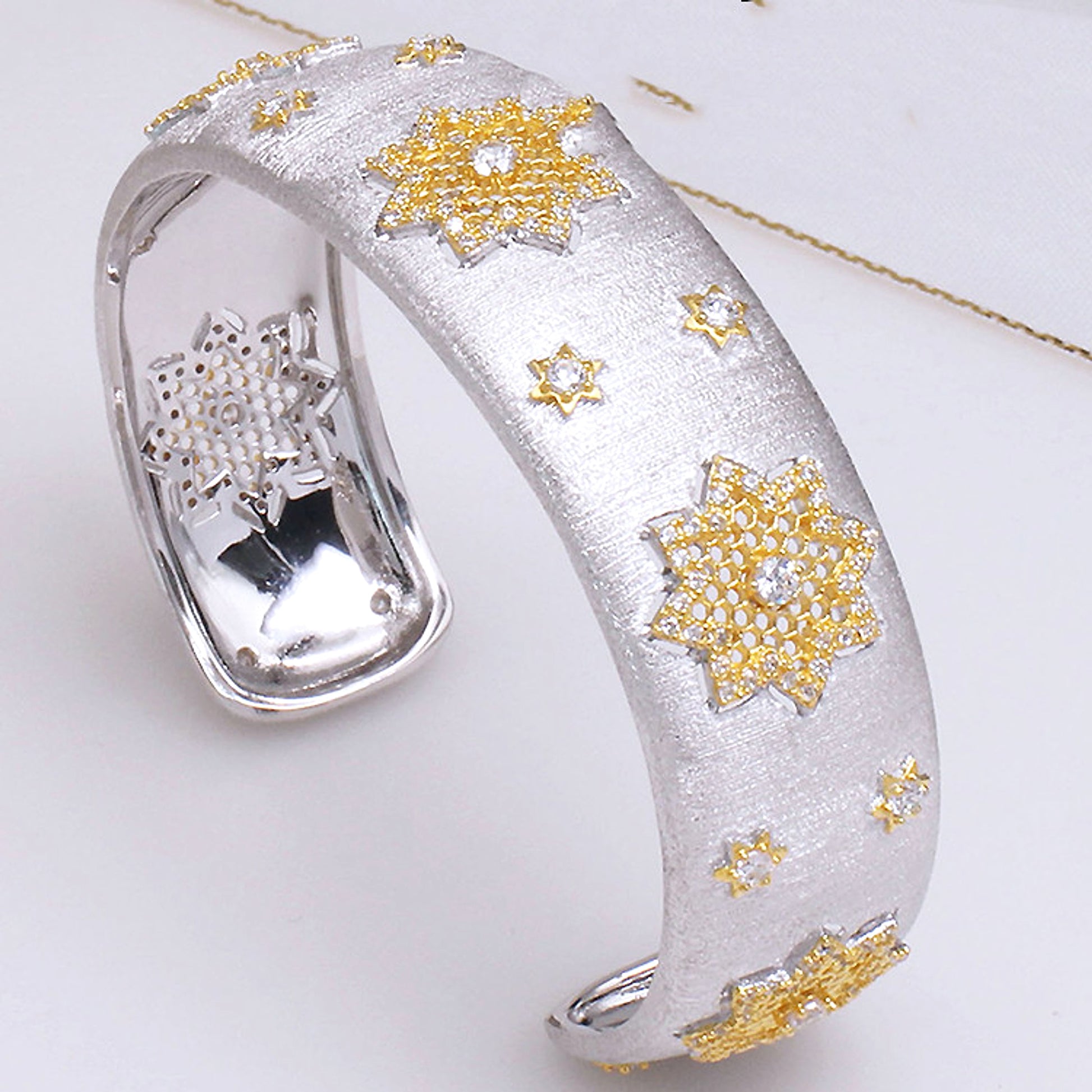 925 Silver Gold Plated Divided Snowflake Bracelet - enhanced image 2