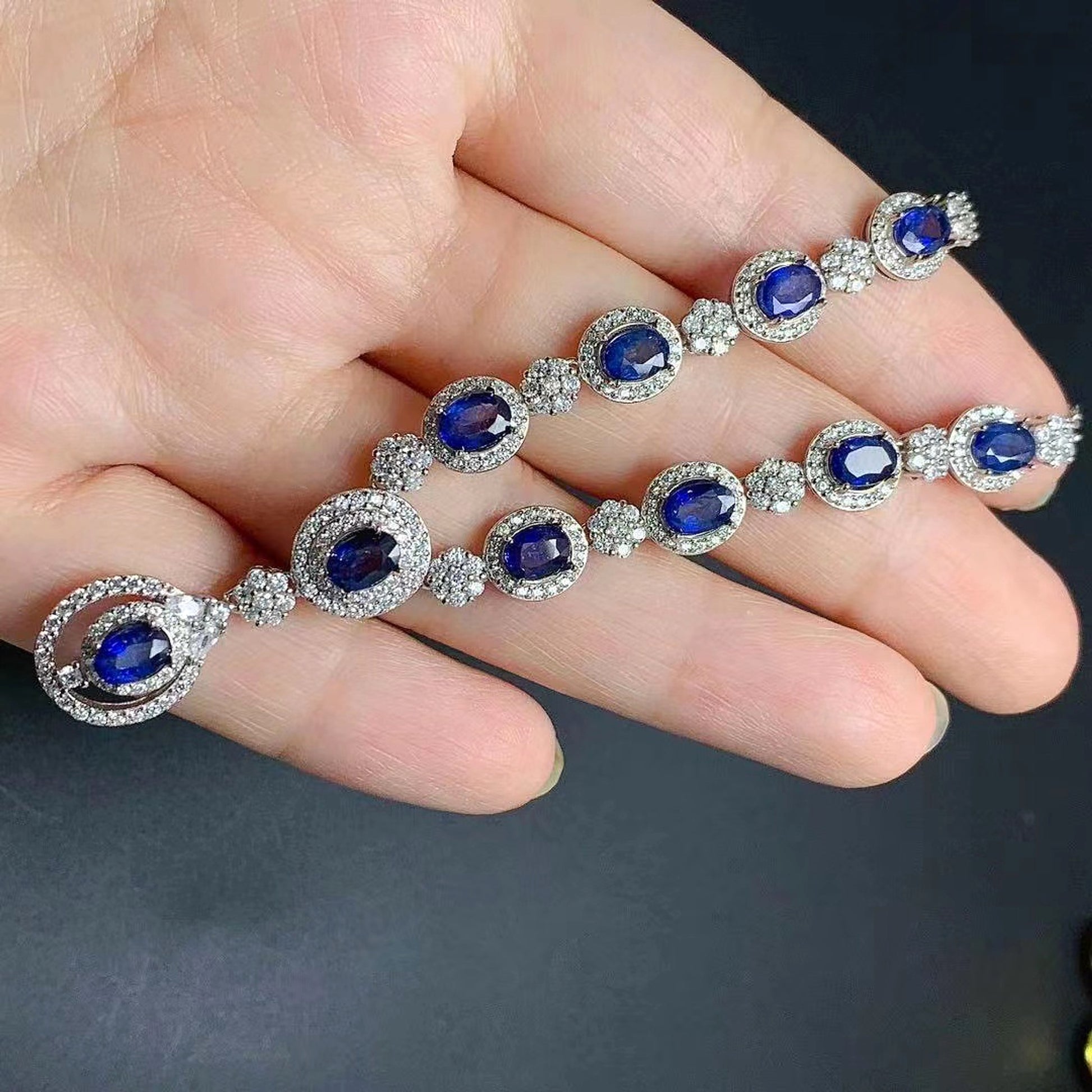Inlaid Natural Sri Lankan Sapphire Necklace 925 Silver - enhanced image 2