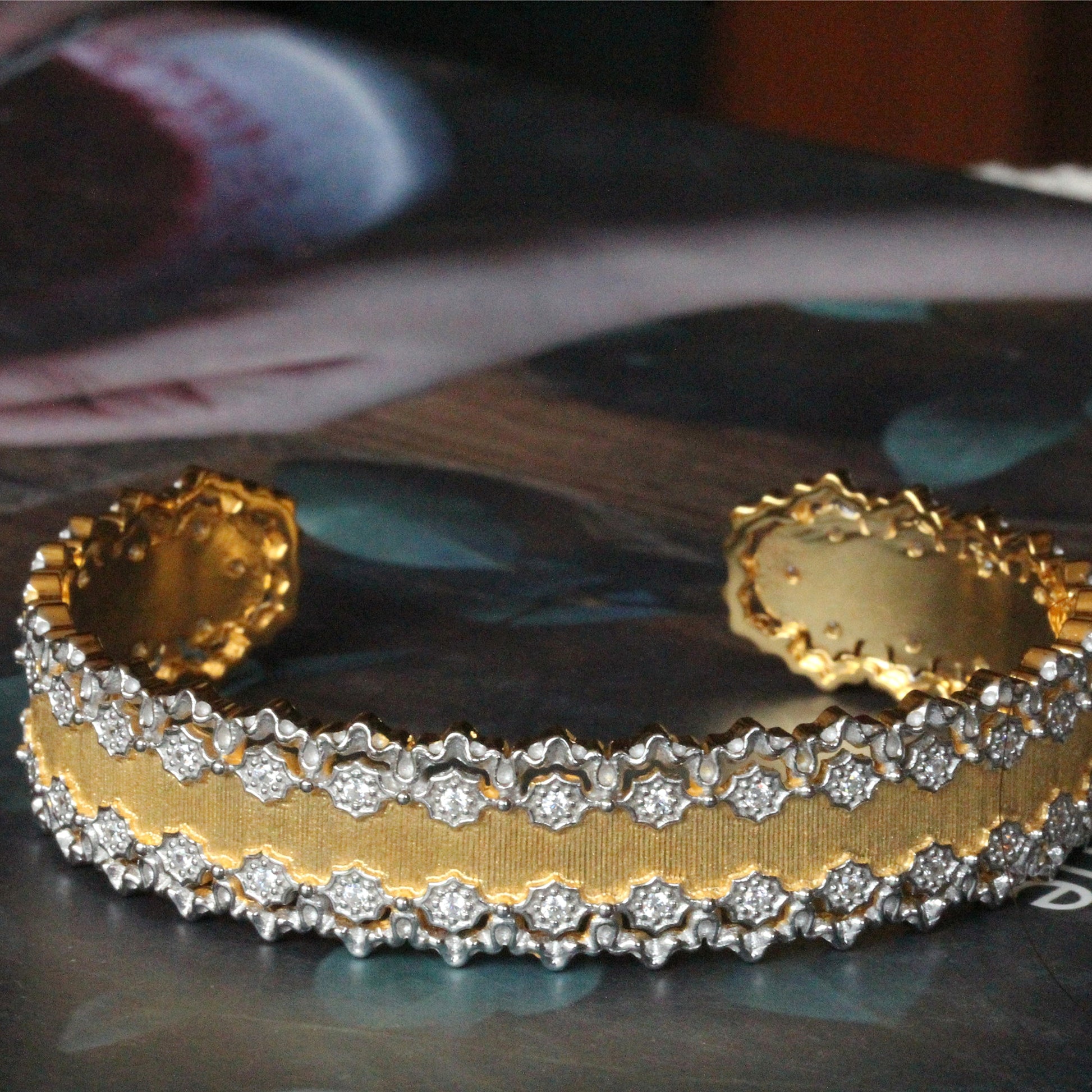 925 Silver Textured Gold Craft Hollow Vintage Bracelet - enhanced image 2