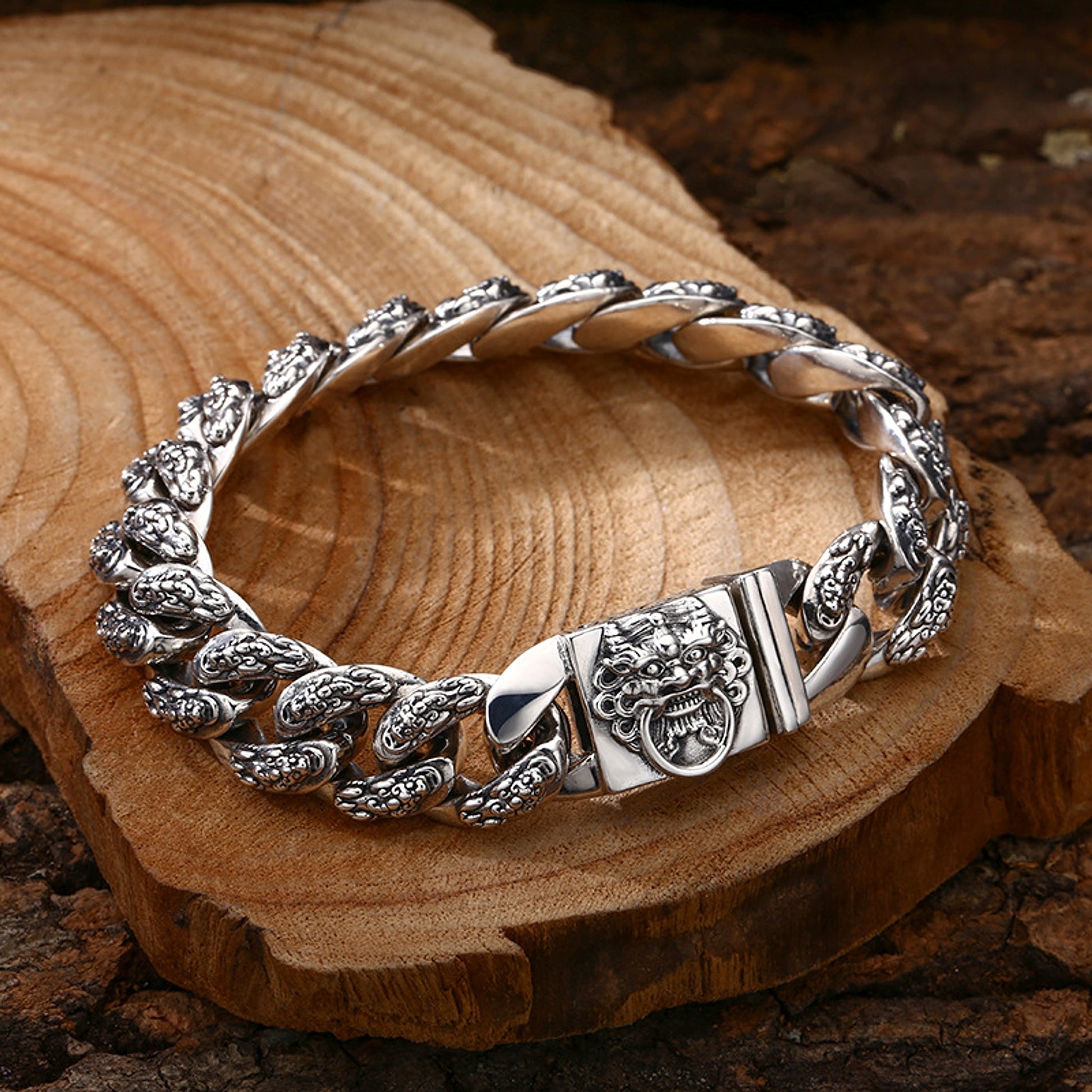 925 Sterling Silver Faucet Bracelet Money Drawing Pi Xiu Men's Thick Type Thai Silver Vintage Distressed Trendy Unique Ornament - enhanced image 2