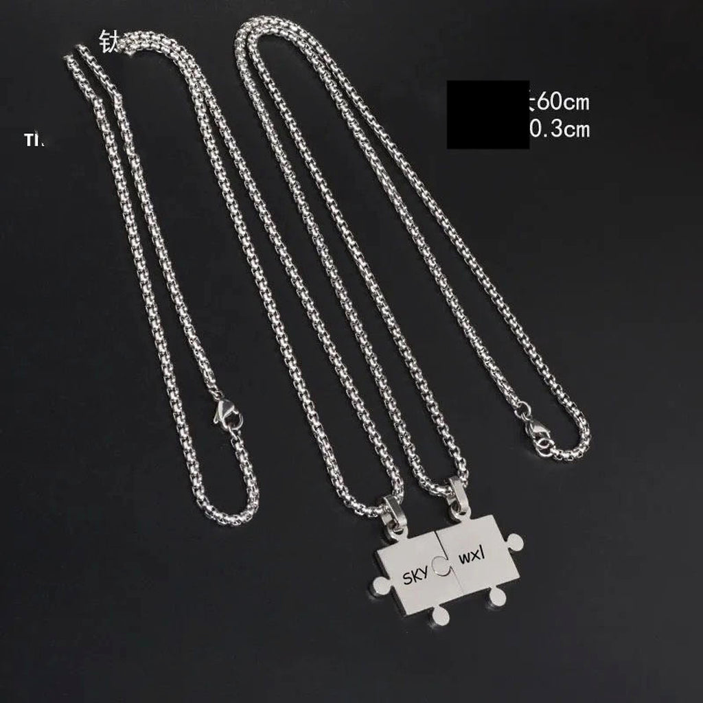 A Pair Of Puzzle Lettering Commemorative Pendant Necklace - enhanced image 2