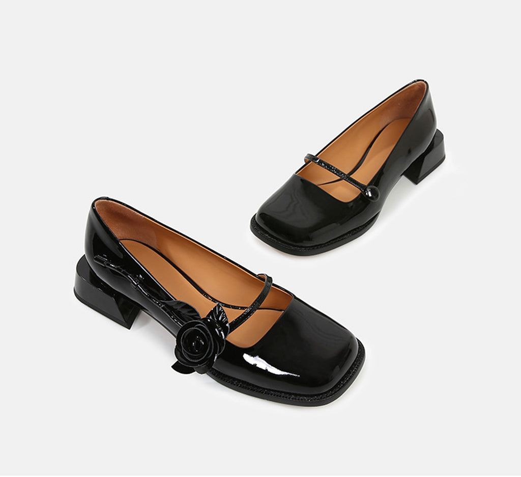 A Rose Single Shoe Square Toe Low-heel Bridal Shoes - enhanced image 2