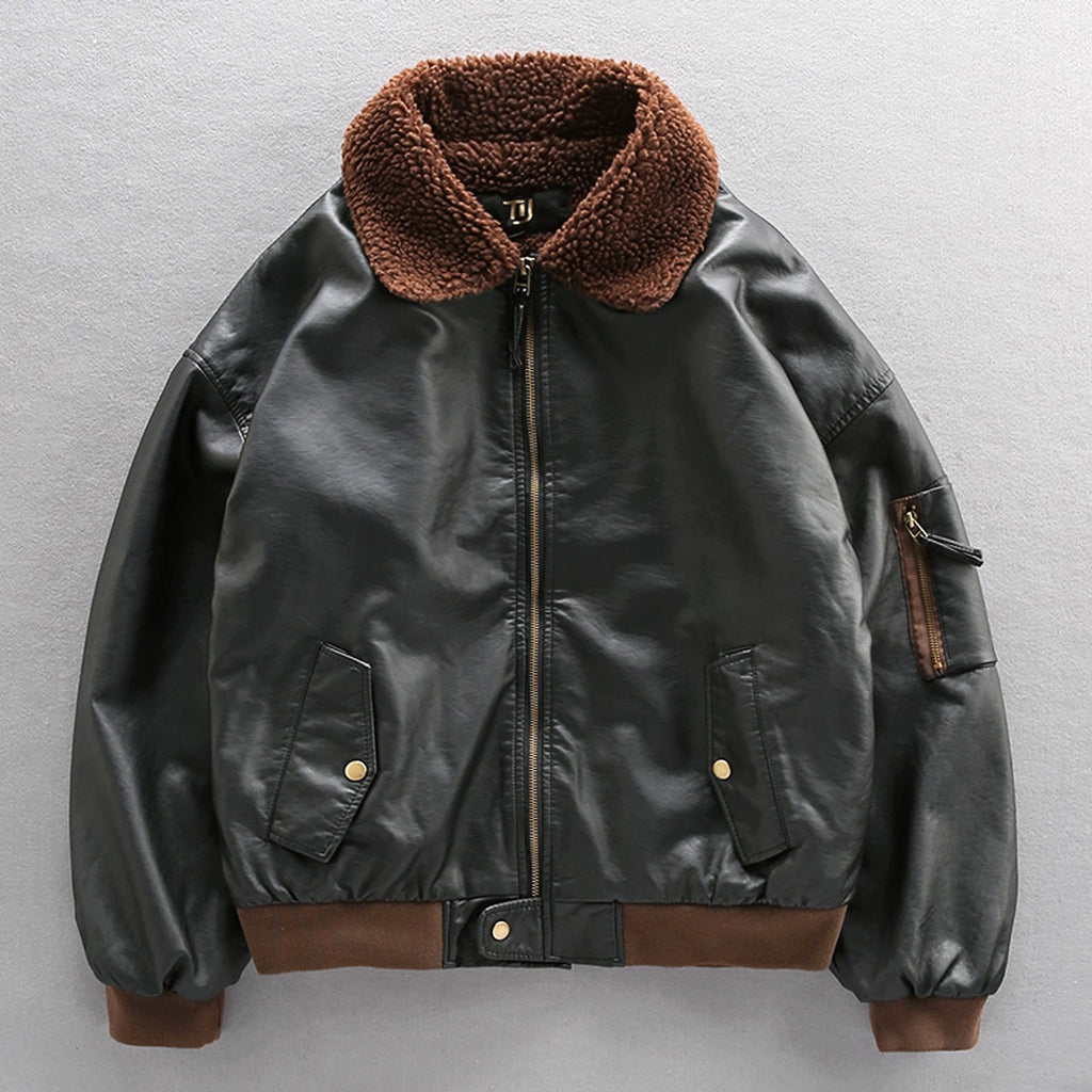 Royal Air Force Pilot Fleece-lined Thick Leather Coat Men's Leather Jacket Coat - enhanced image 2