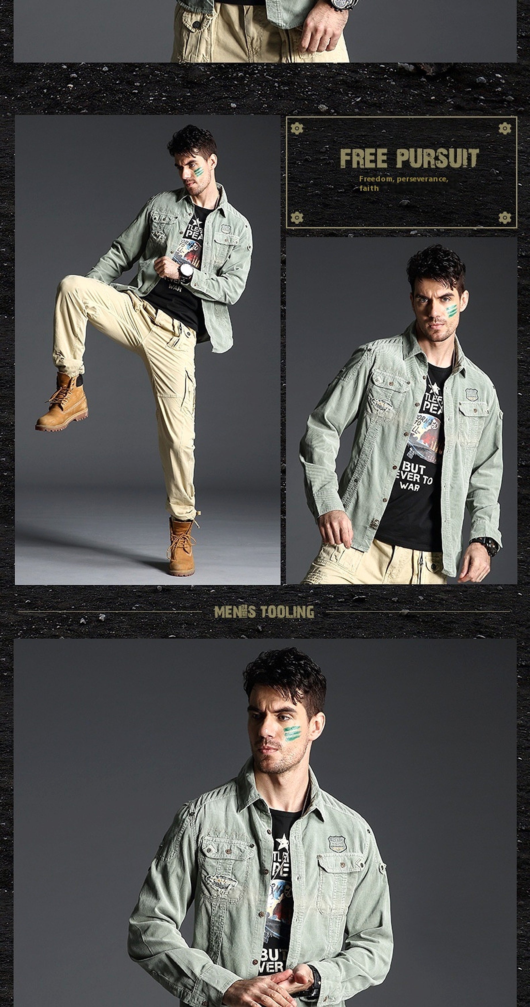 American Plus Size Workwear Outdoor Sports Cotton Long Sleeve DressShirt Men - enhanced image 2