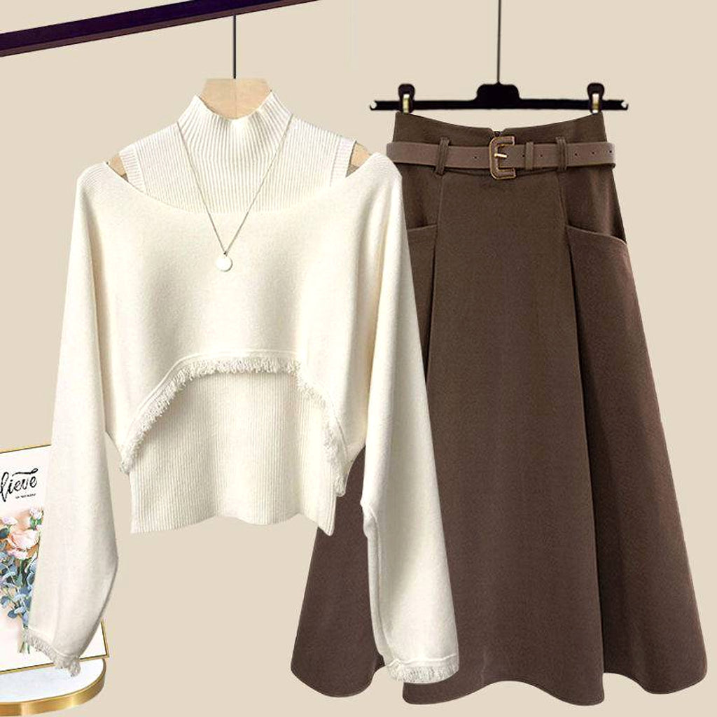 Ancient Knitted Blouse Inner Vest With Skirt Three-piece Set - enhanced image 2