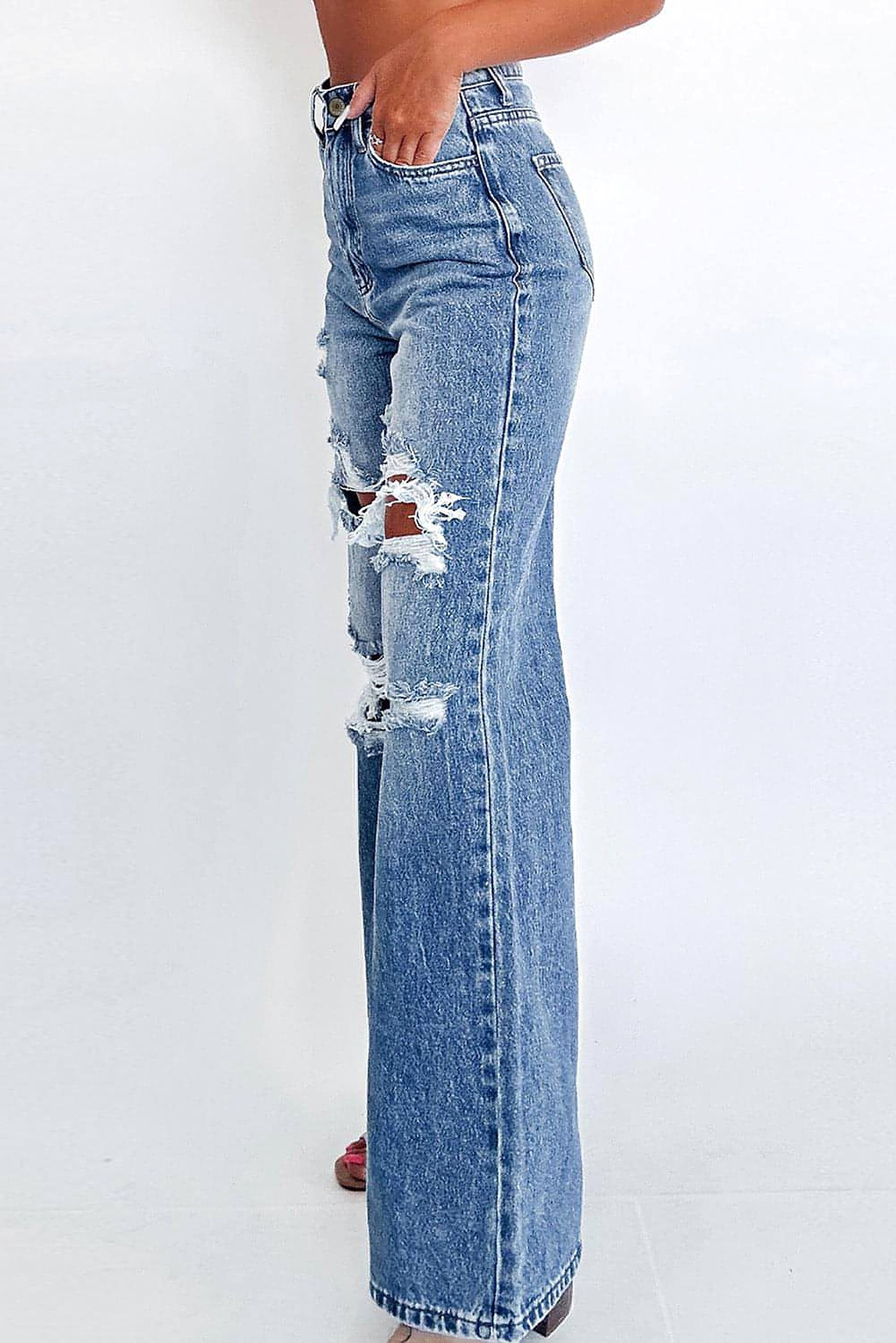Ashleigh Blue Acid Wash Distressed Wide Leg High Waist Jeans - enhanced image 2