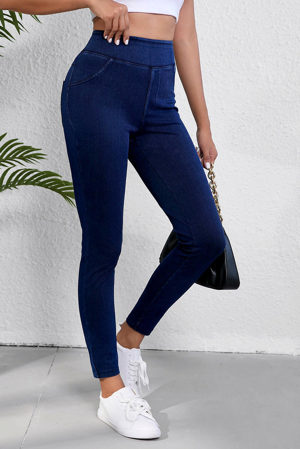 Ashleigh Blue Solid Color High Waist Stretchy Slim Fit Jeggings - enhanced image 2