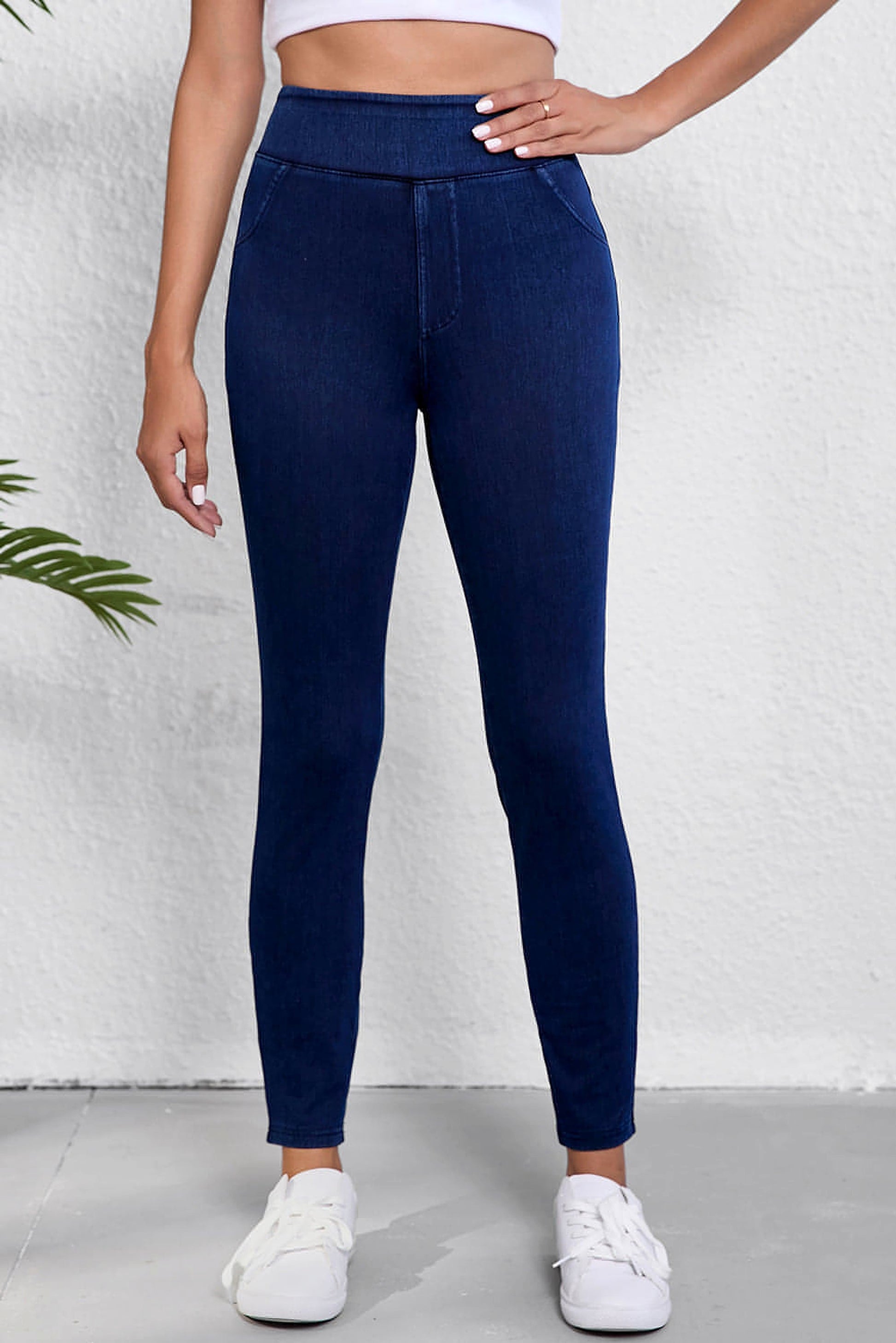Ashleigh Blue Solid Color High Waist Stretchy Slim Fit Jeggings - enhanced image 2