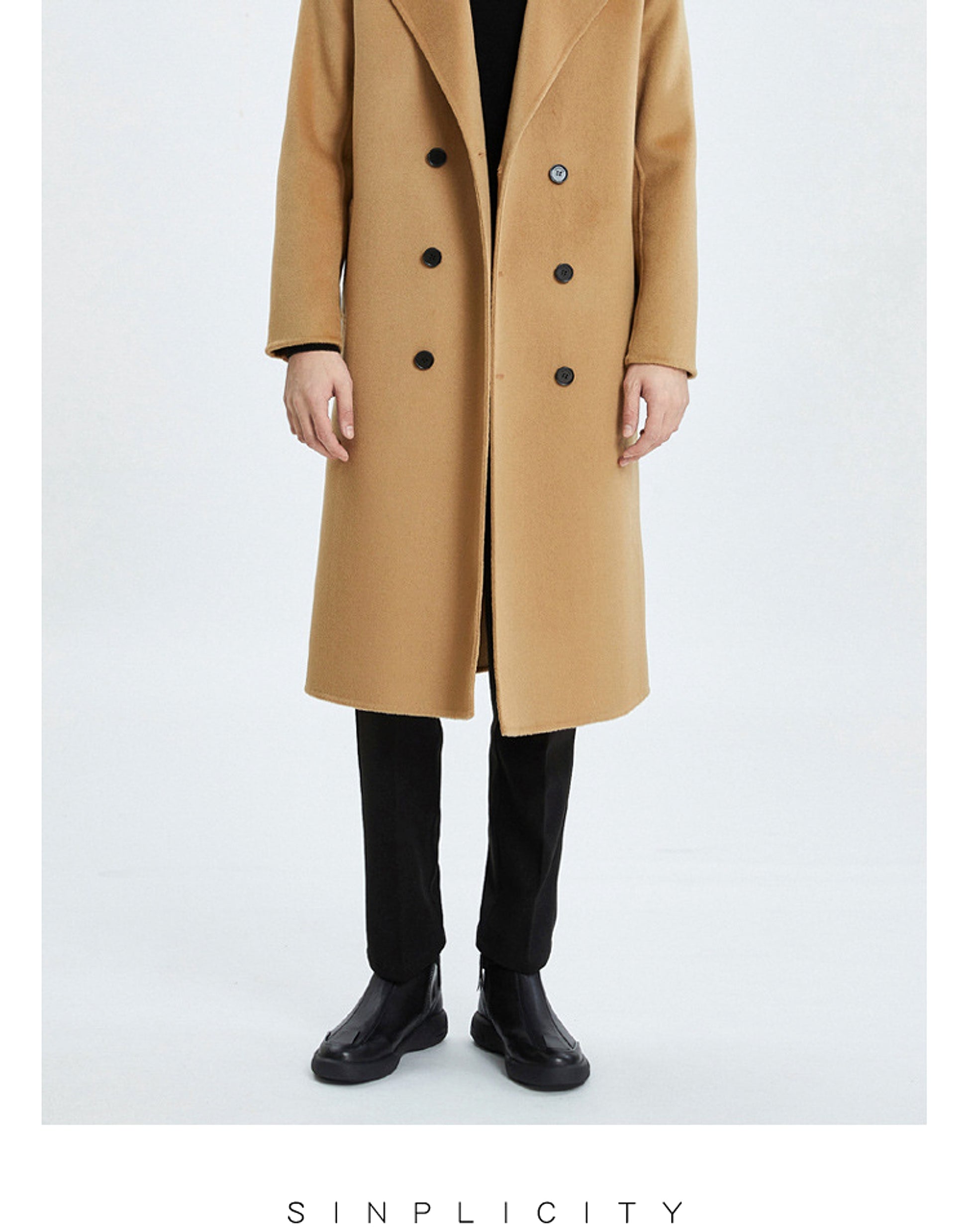 Autumn And Winter Long Over The Knee Reversible Cashmere Trench Coat Men - enhanced image 2