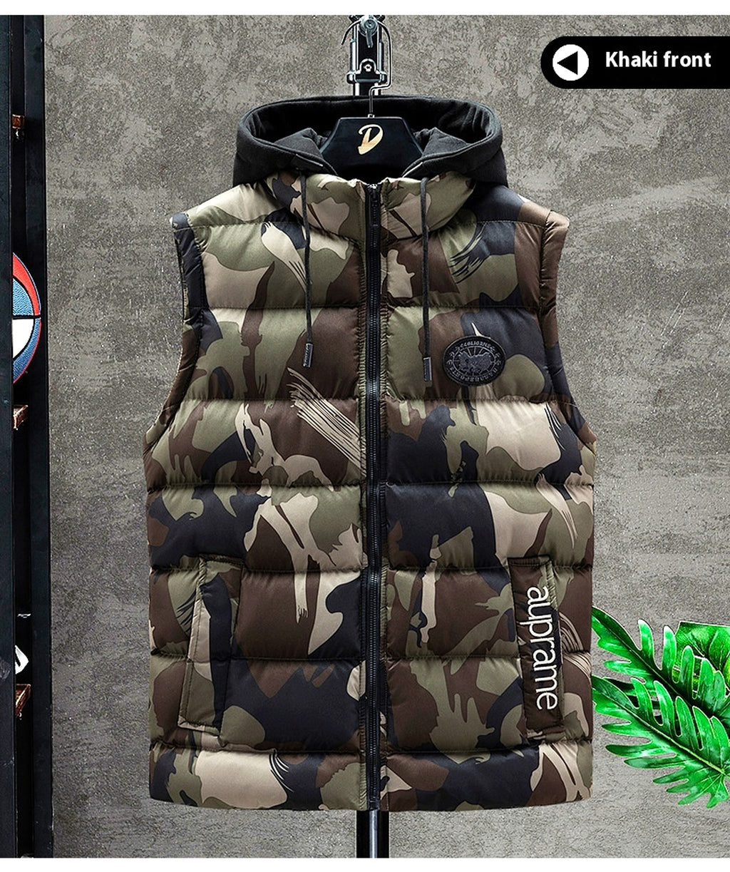 Autumn And Winter Men's Camouflage Hooded Cotton Vest Warm Sleeveless - enhanced image 2