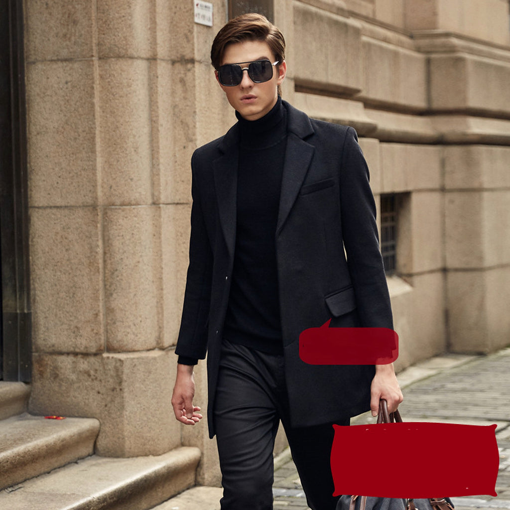 Autumn And Winter Woolen Coat Men's Wool Mid-Length Trench Coat Over The Knee - enhanced image 2