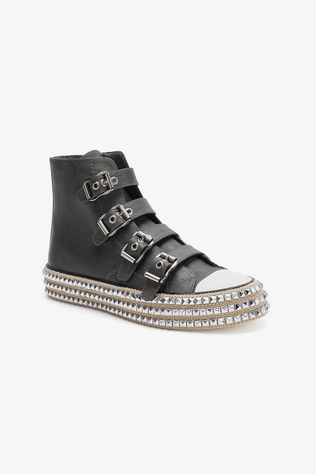 Beast Fashion Multi-Buckle Straps Studded Platform Sneakers - enhanced image 2