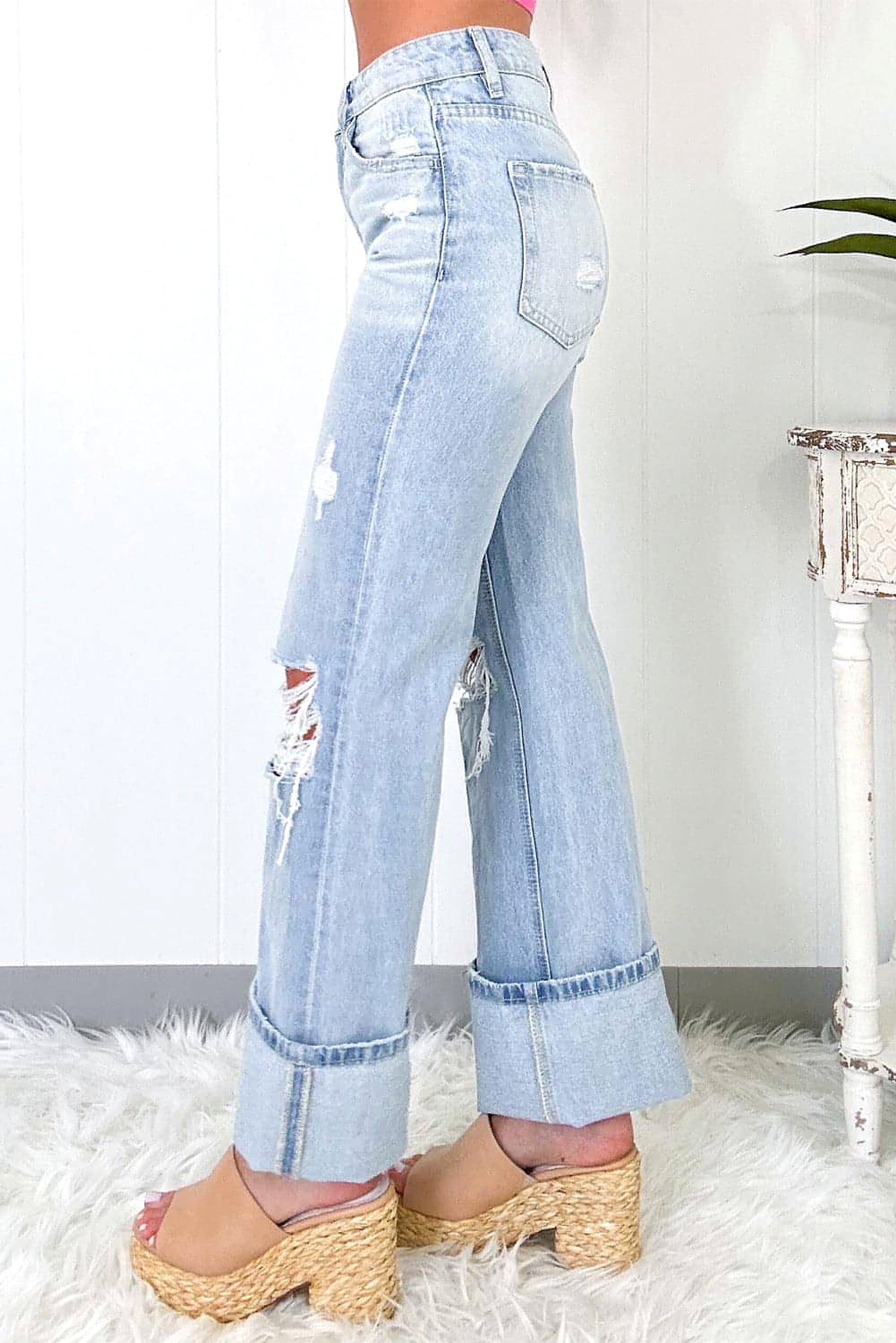 Beau Blue Light Wash Distressed Flare Jeans - enhanced image 2