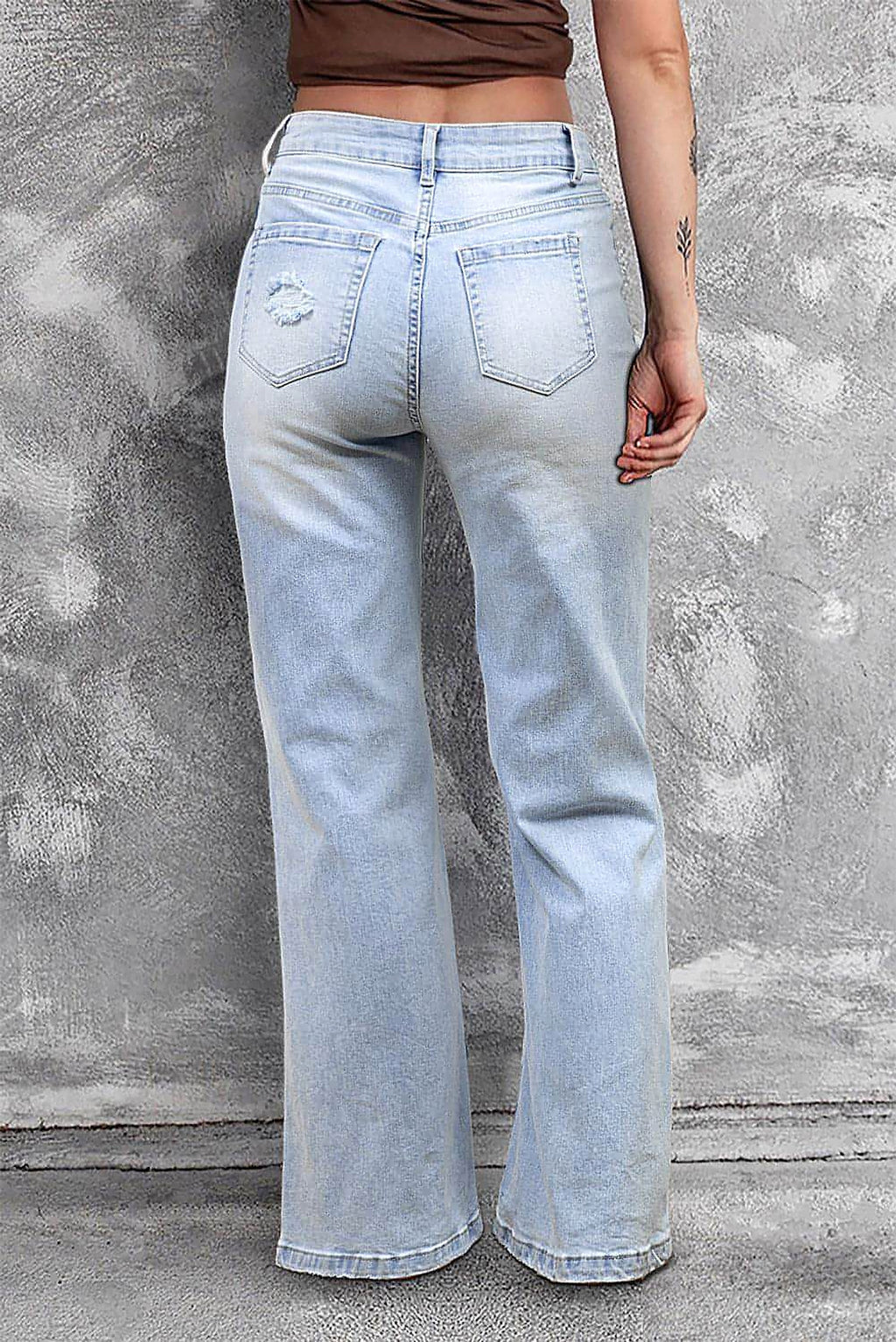 Beau Blue Vintage Light Wash Distressed Flare Jeans - enhanced image 2
